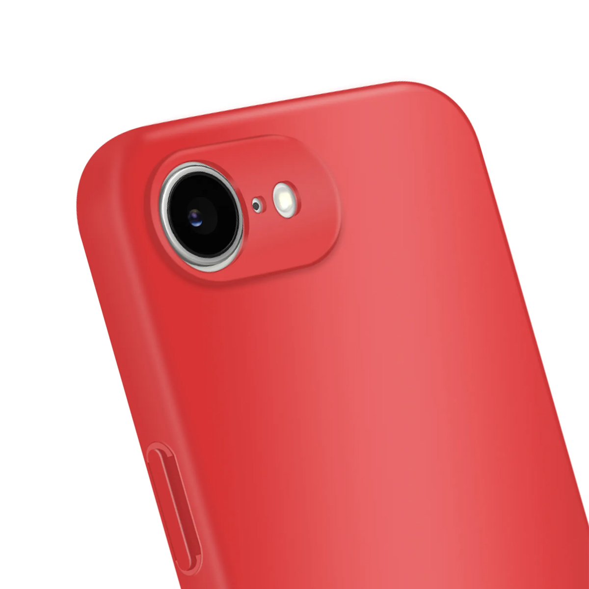 Custodia rossa per telefono con fotocamera e flash.