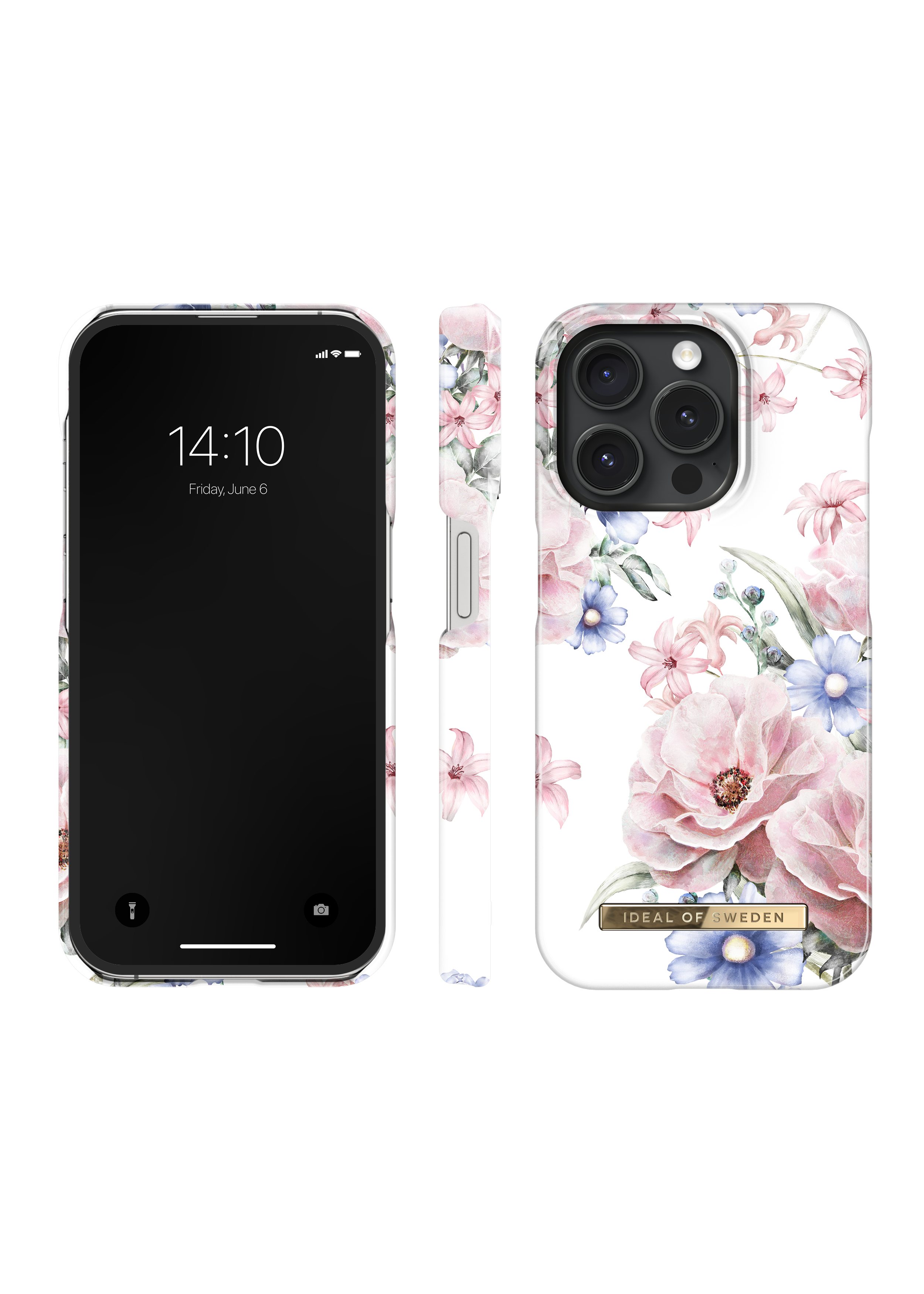 Ein iPhone mit Blumenmuster. Zeigt Uhrzeit und Datum an.