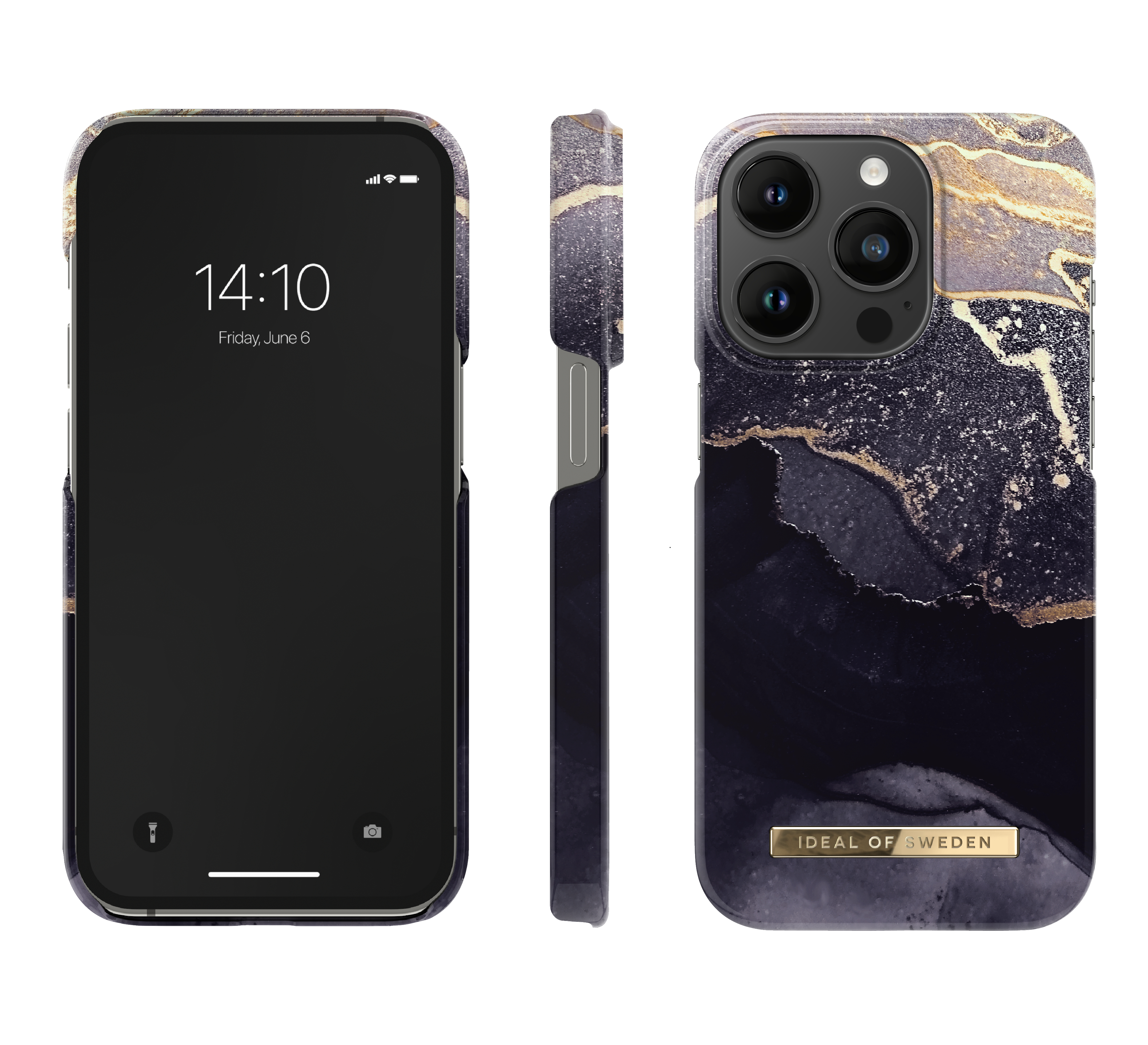 Ein Smartphone mit Marmormuster-Hülle und drei Kameras.