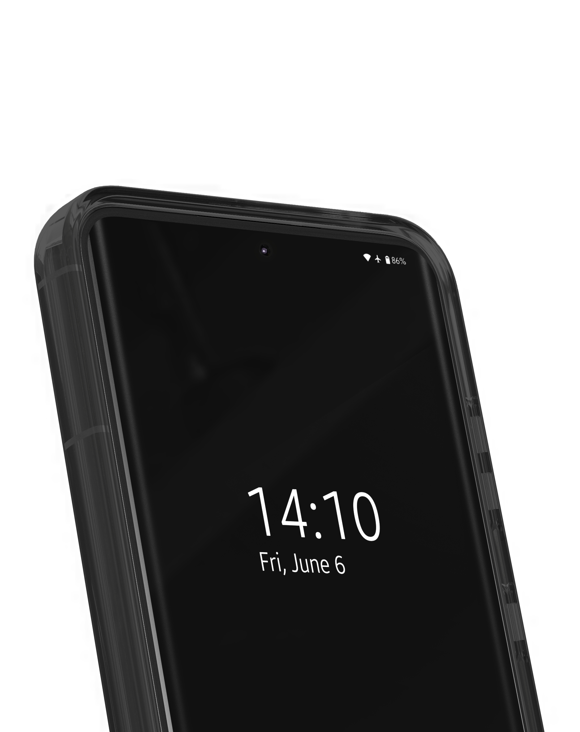 Ein dunkles Smartphone-Display zeigt 14:10 und Freitag, 6. Juni an.