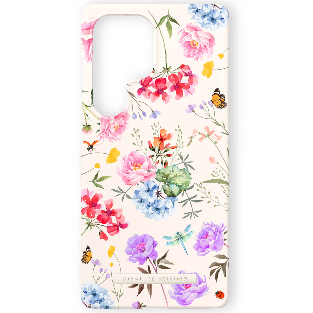 Eine Handyhülle mit einem cremefarbenen Hintergrund und einem Blumenmuster.