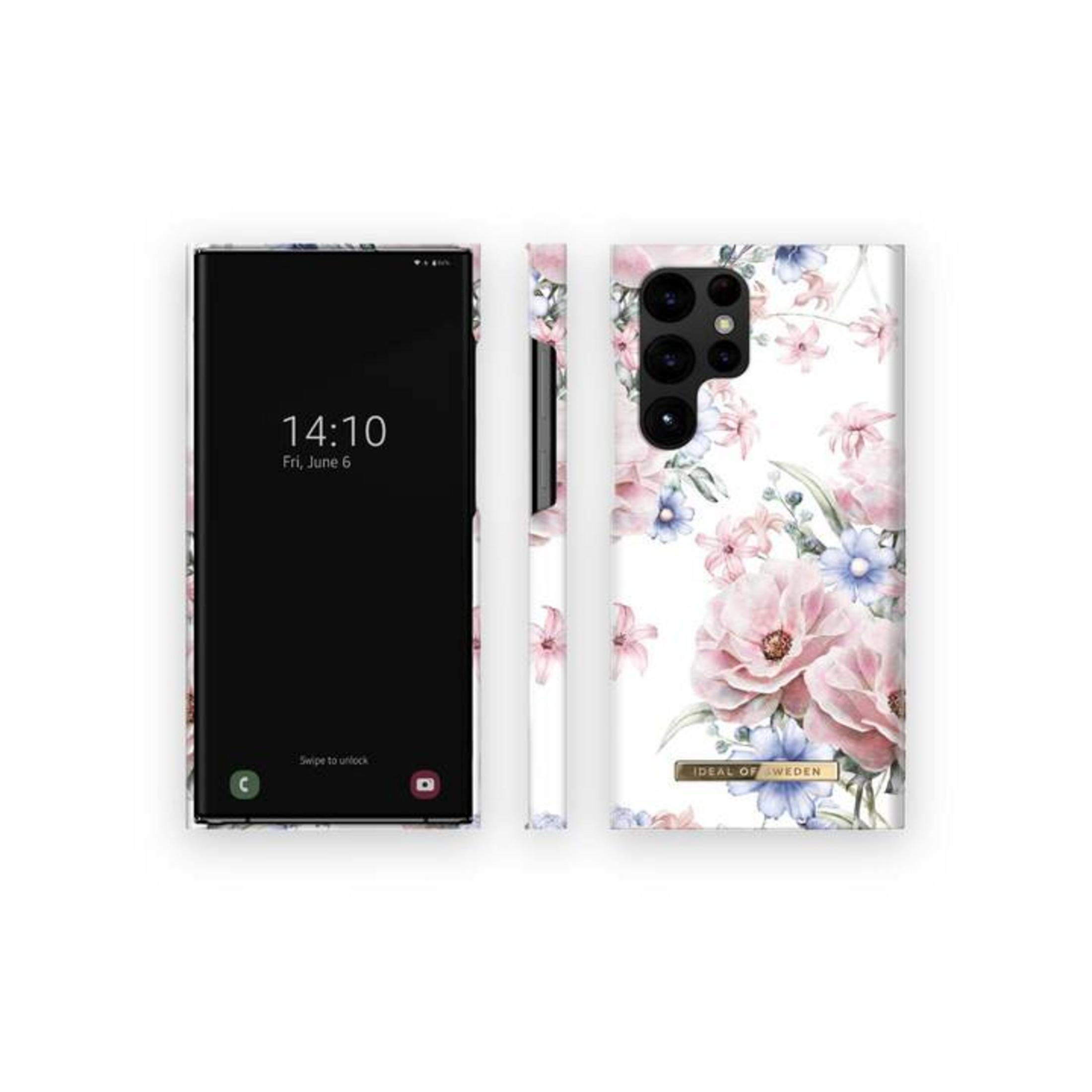 Ein Smartphone mit blumigem Muster und gesperrtem Bildschirm.