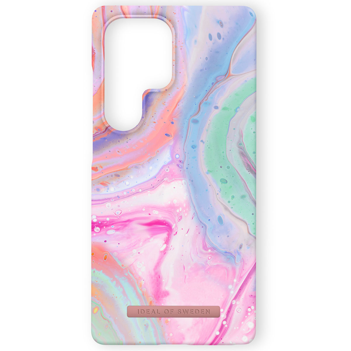 Handyhülle mit Marmormuster in Pastellfarben mit rosa, blauem und grünem Farbverlauf.