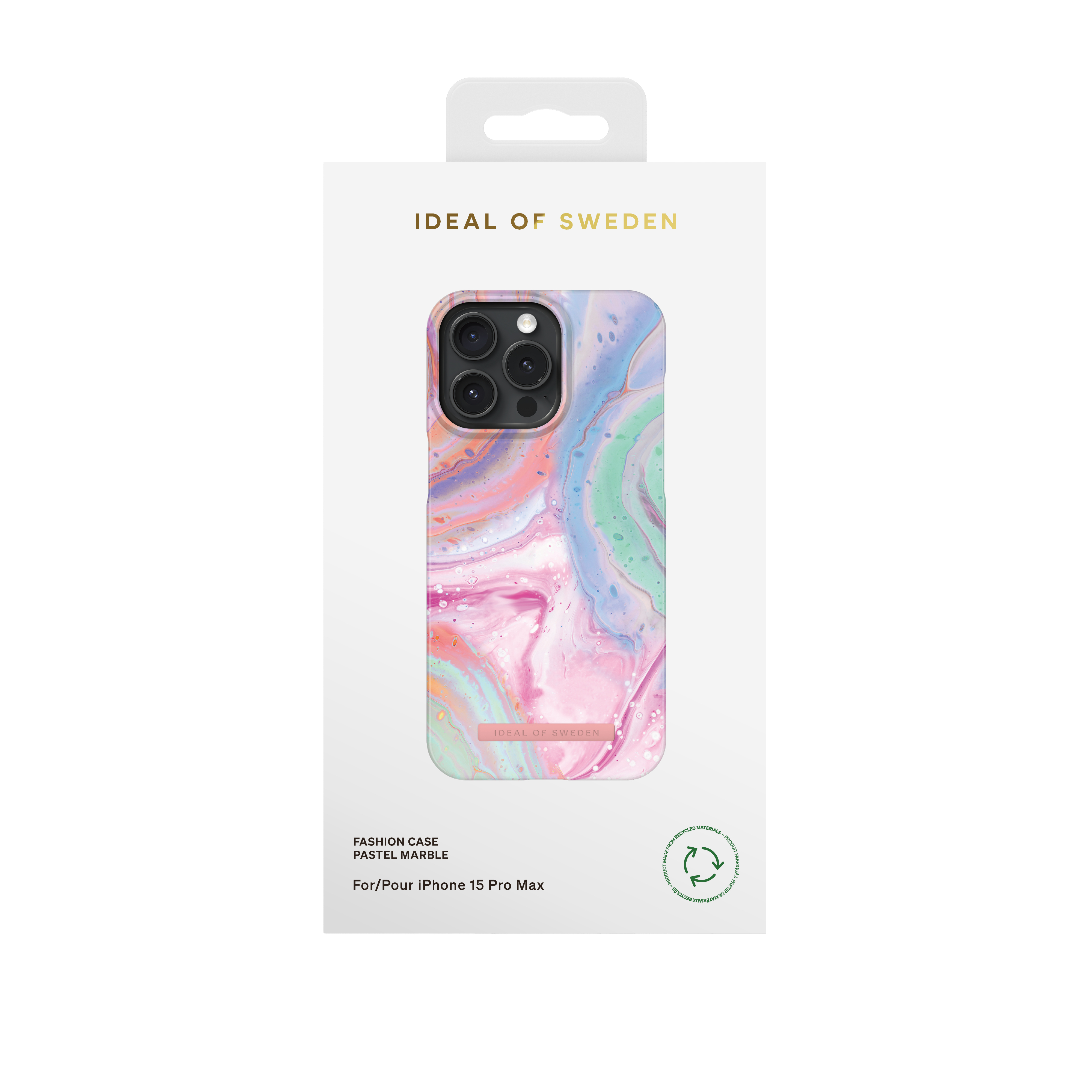 iPhone 15 Pro Max Hülle mit Marmormuster in Pastellfarben von Ideal of Sweden.