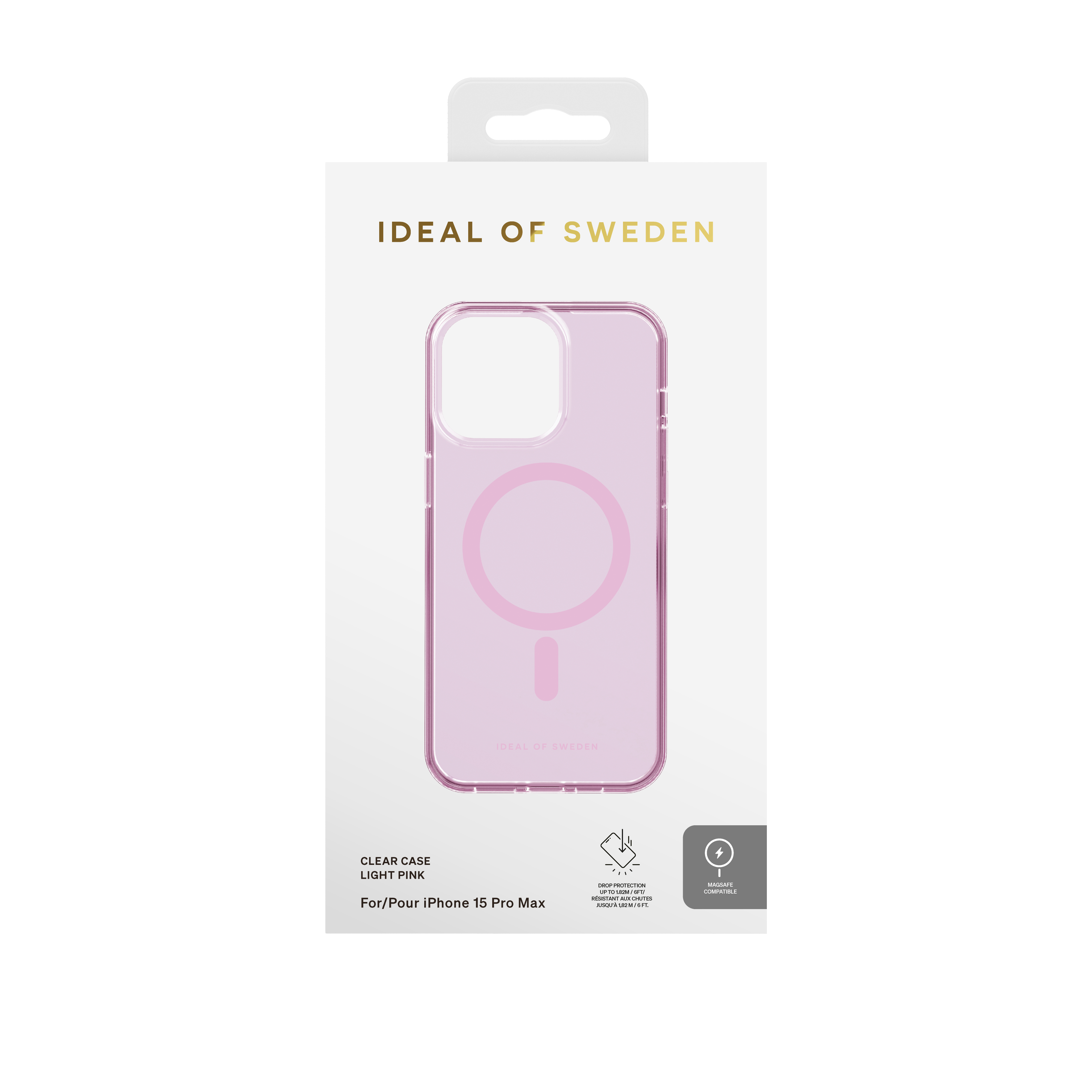 Custodia trasparente rosa chiaro per iPhone 15 Pro Max con MagSafe.