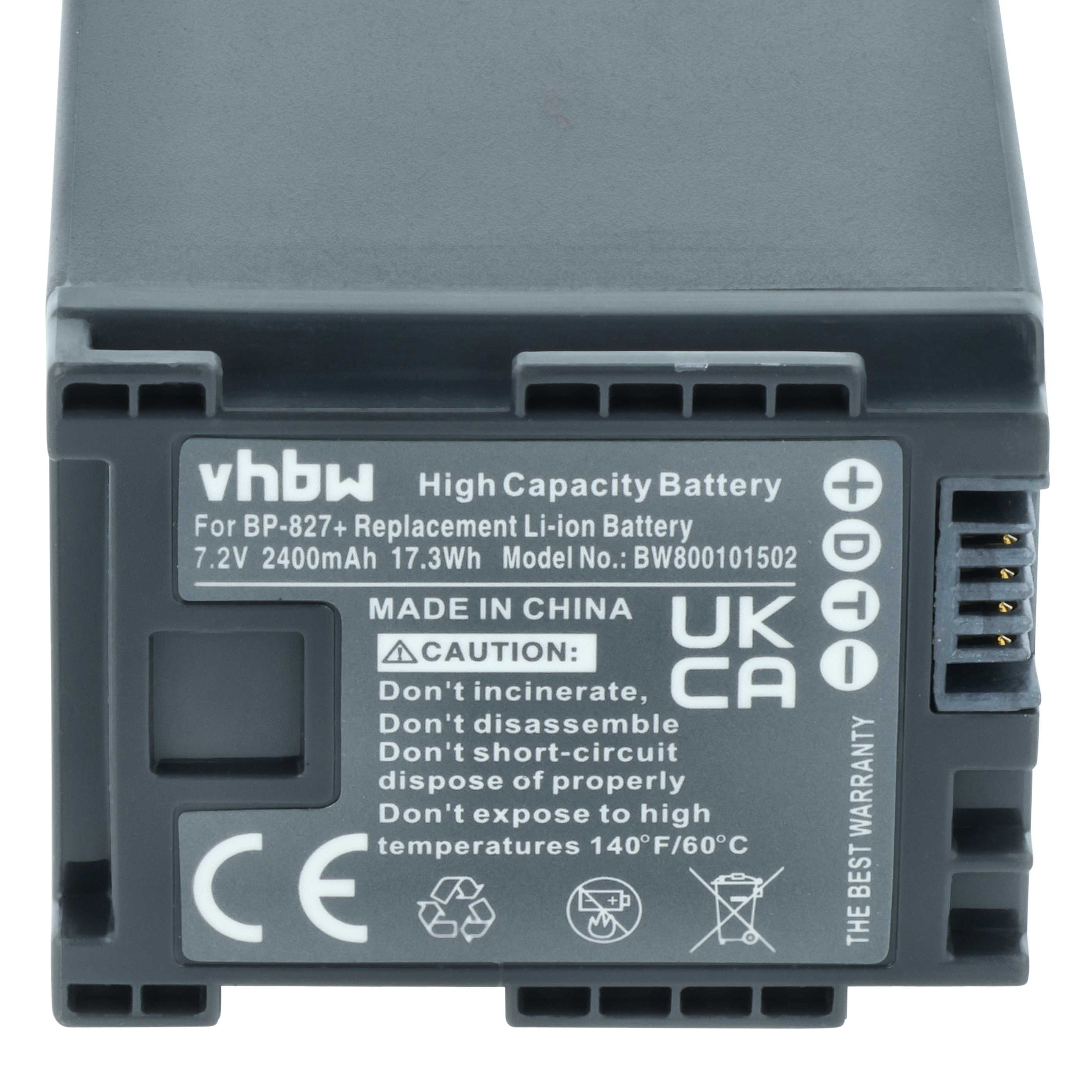Graue Batterie mit Aufschriften: vhbw, 7.2V 2400mAh, Made in China, UK CA.