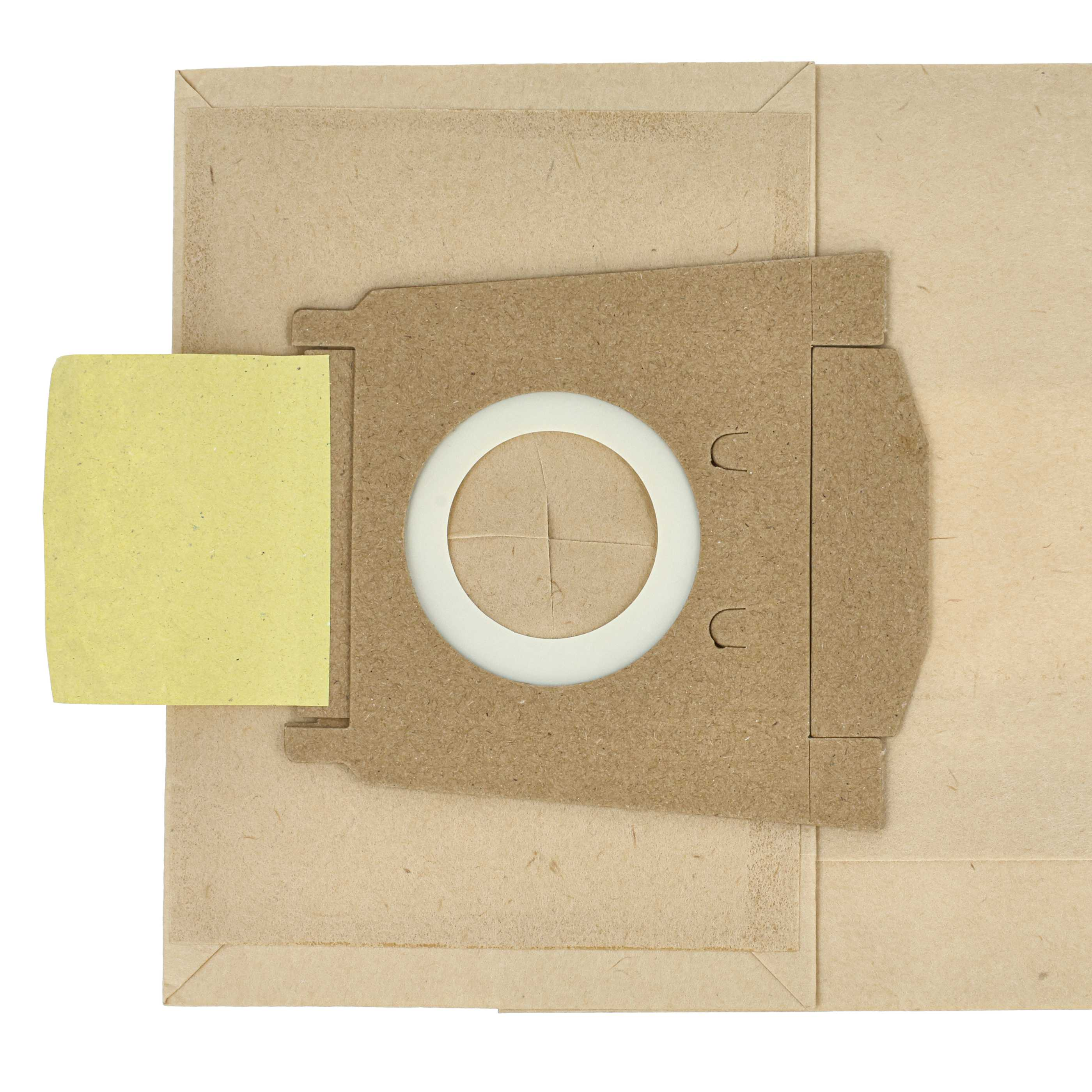 Ein Vakuumbeutel aus Papier mit gelbem Aufkleber und weißem Ring.