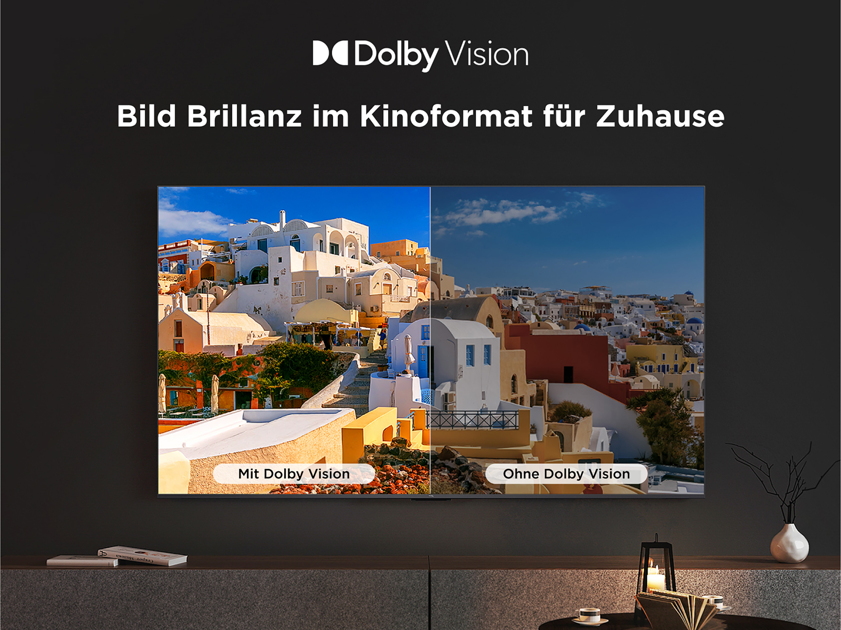 Dwa widoki Santorini: z Dolby Vision i bez.