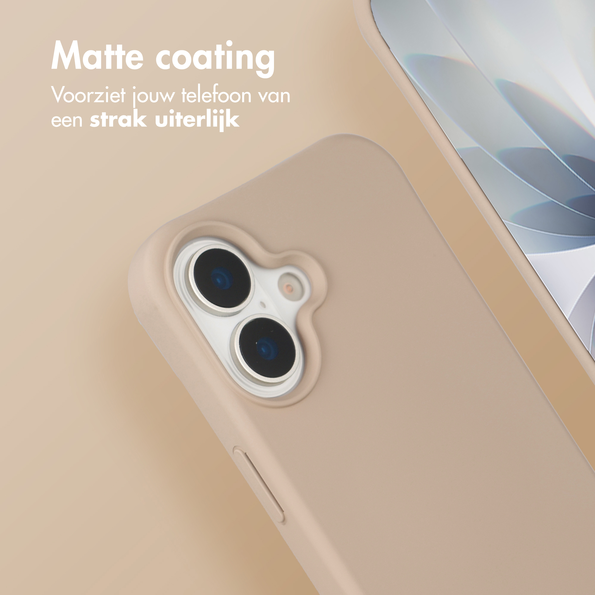 Une coque de téléphone beige avec module caméra et partie d'écran.