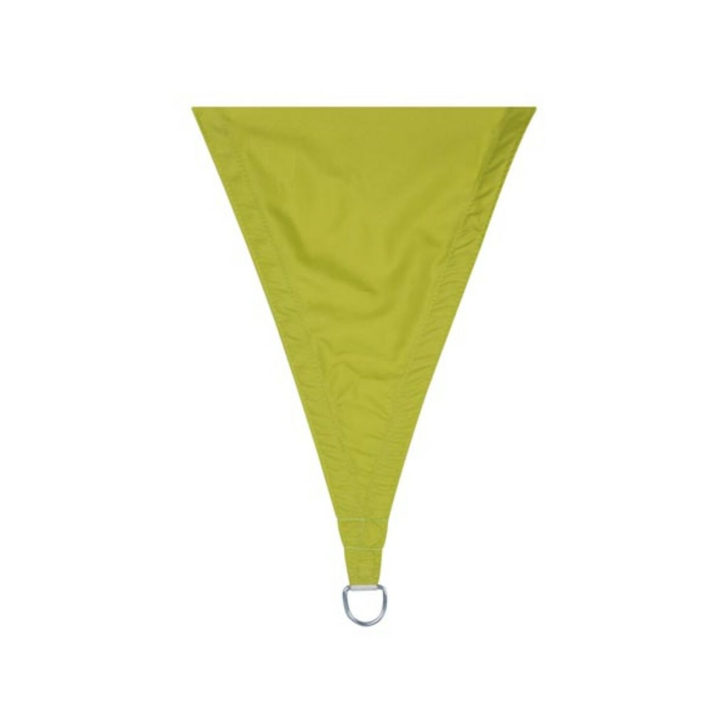 Grünes Sonnensegel mit silbernem D-Ring an der Unterseite.