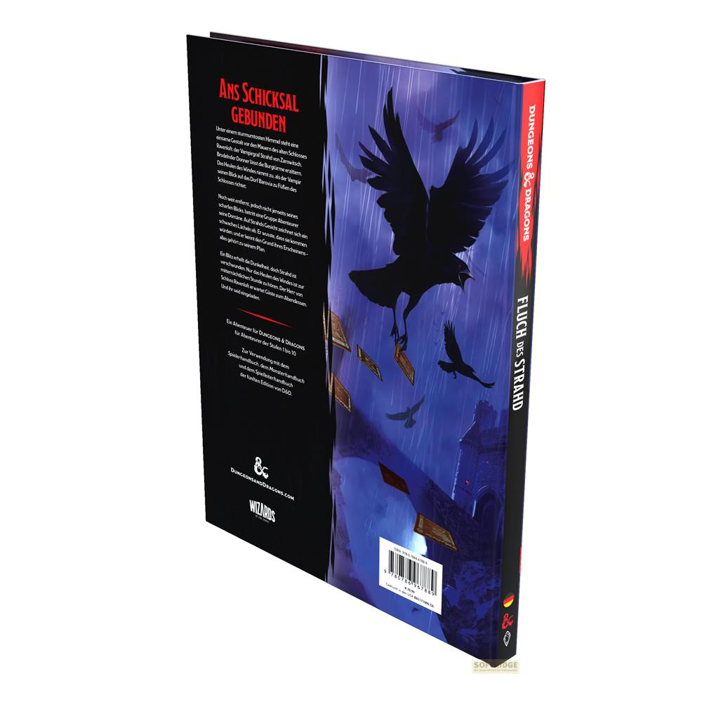 Buchrücken von D&D: Ans Schicksal Gebunden, Fluch des Strahd. Raben fliegen.