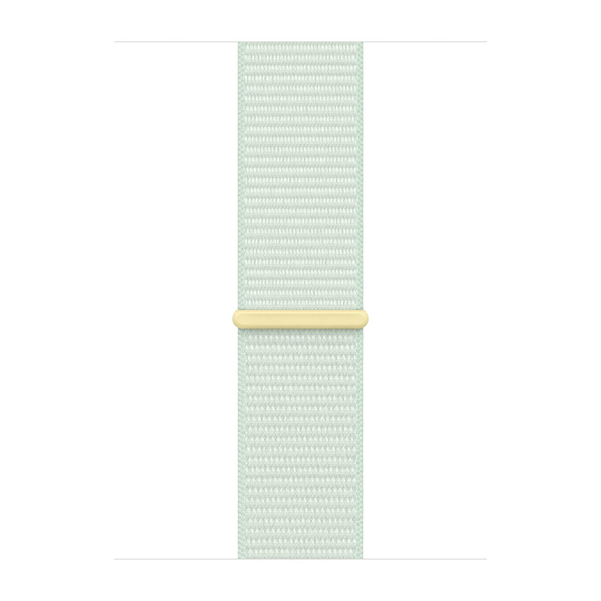 Bracelet en tissu vert menthe clair avec passant jaune.