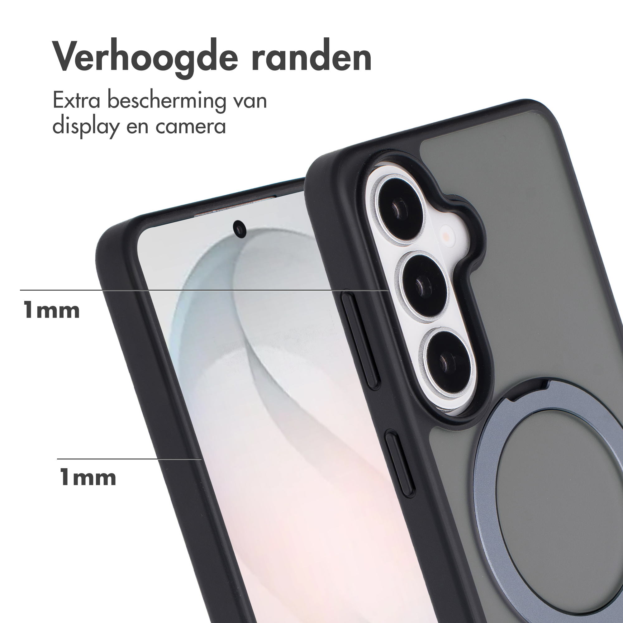 Coque de téléphone grise avec bords surélevés pour protéger écran et appareil.
