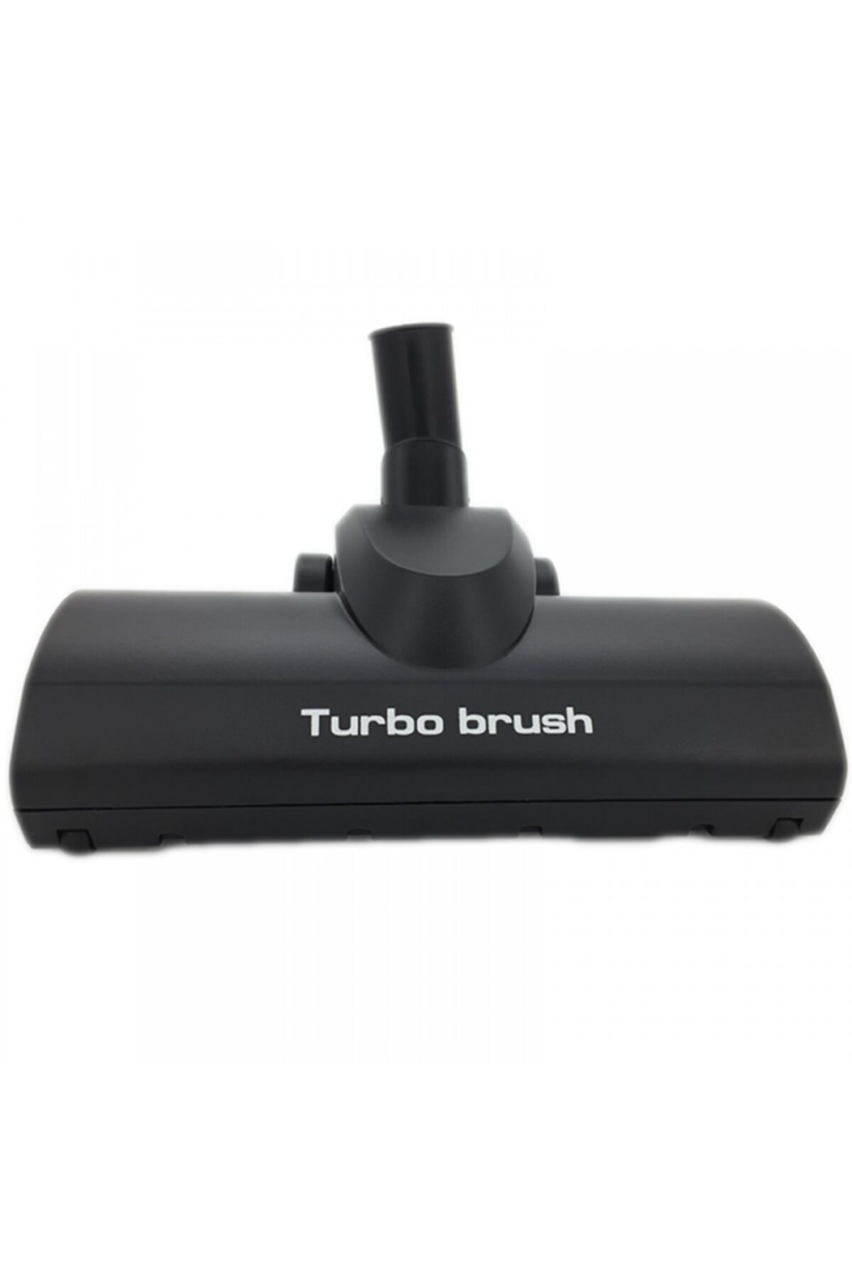 Beyaz "Turbo brush" yazılı siyah elektrikli süpürge turbo fırça başlığı.