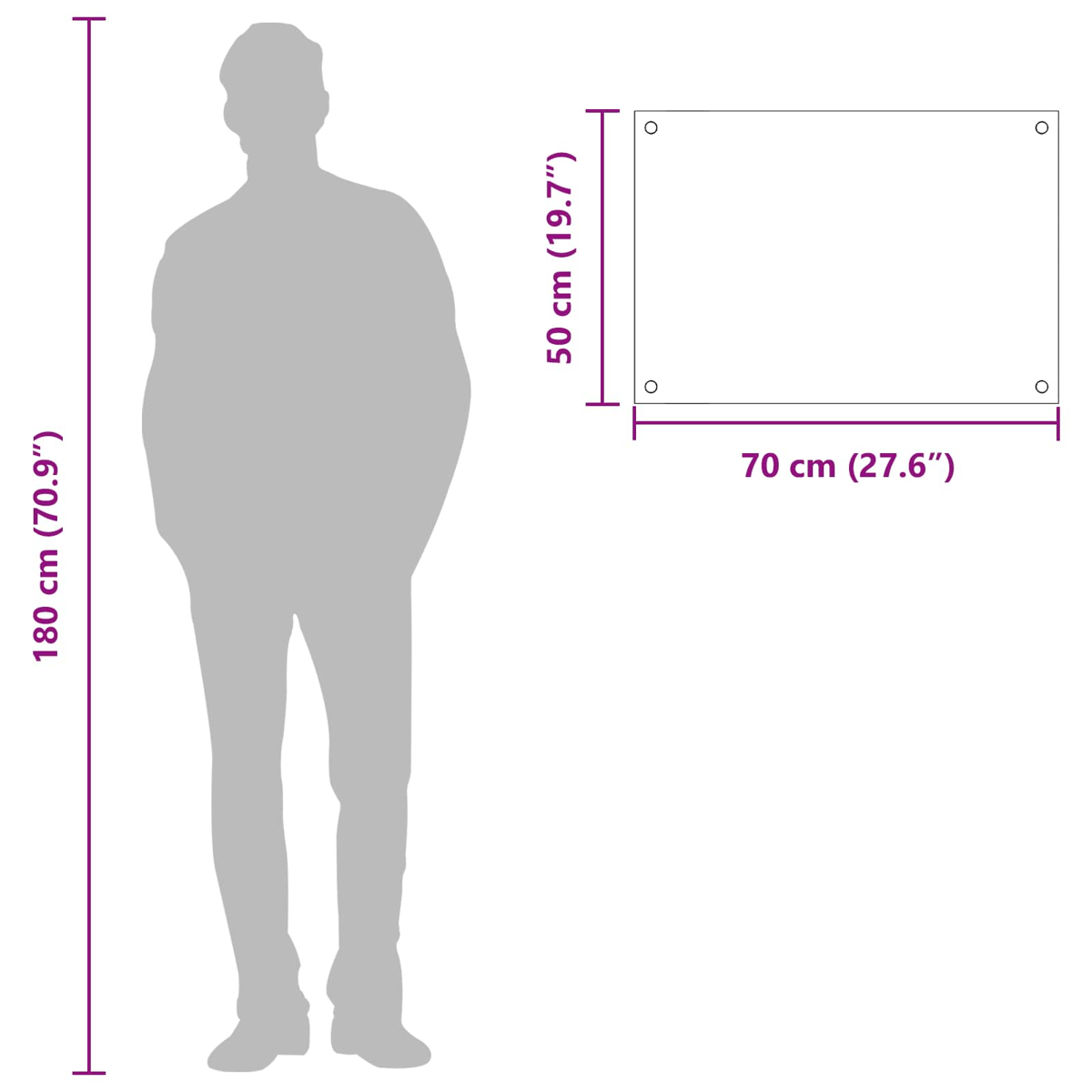 Ein stilisierter Mann, 180cm groß, neben einer Tafel von 70x50cm.