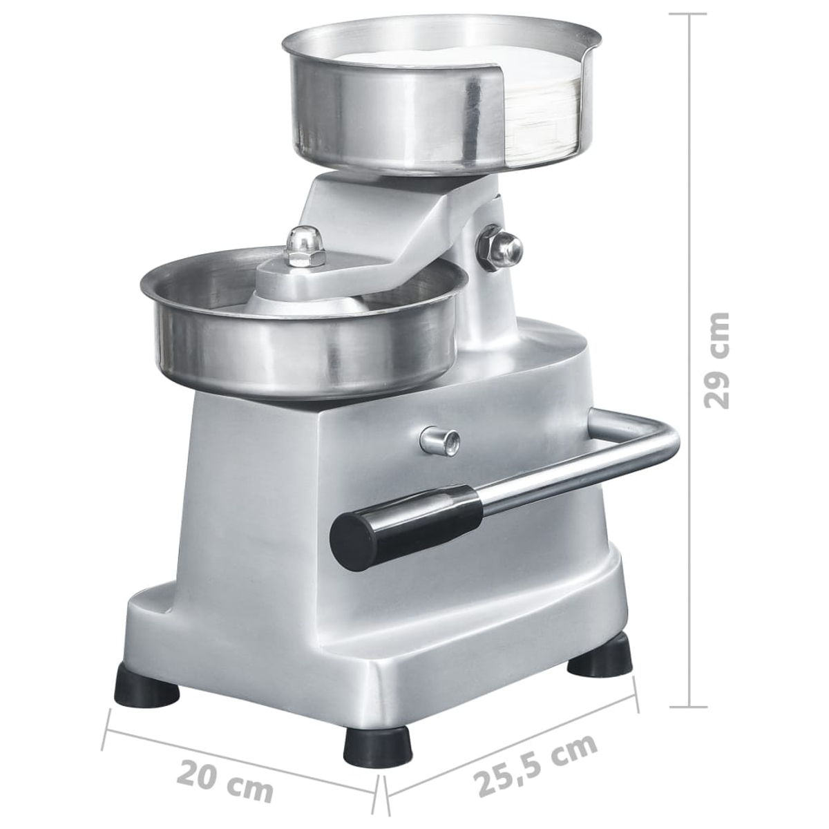 Edelstahl-Burgerpresse mit Griff, 20x25,5x29cm.