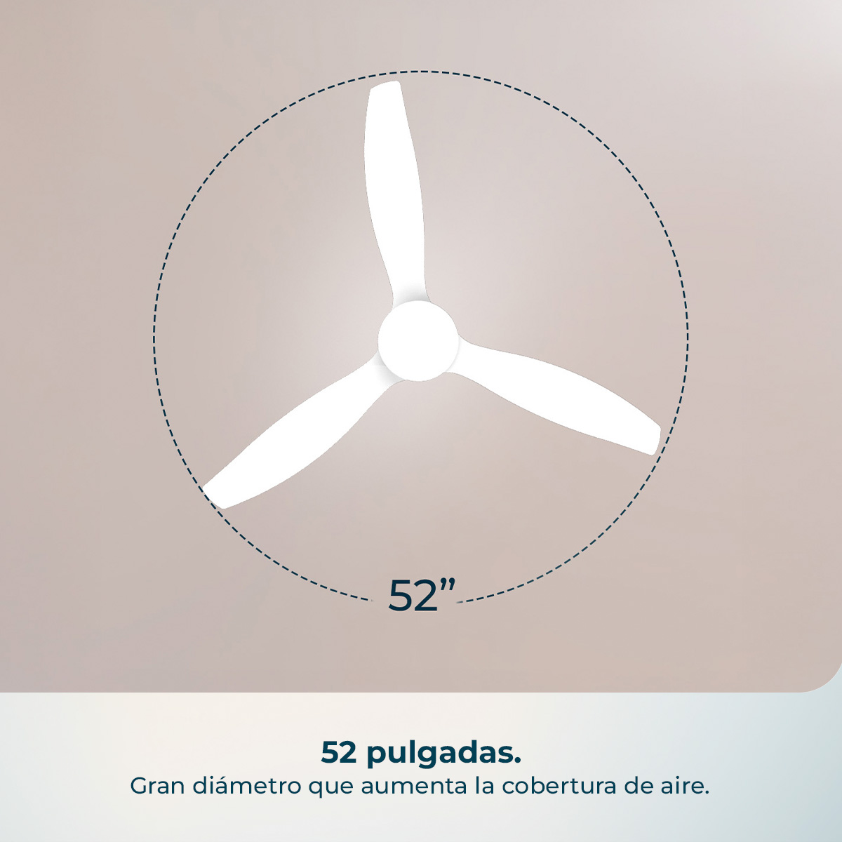 Un ventilatore da soffitto bianco a tre pale, diametro 52 pollici.