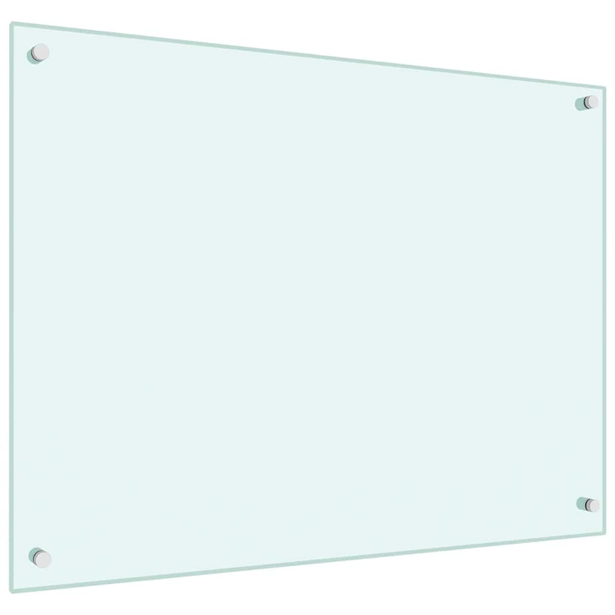 Ein durchsichtiges Glasboard mit vier silbernen Befestigungen, die an den Ecken angebracht sind.