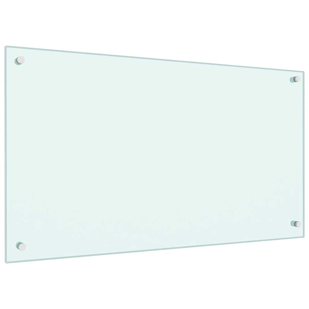 Eine transparente Glasplatte mit vier silbernen Halterungen, die an den Ecken befestigt sind.