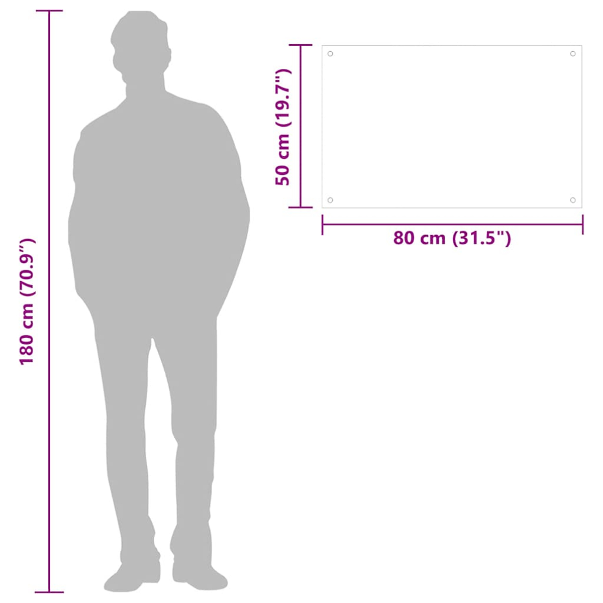 Maßstab: 180cm Mann neben 80x50cm Rechteck.