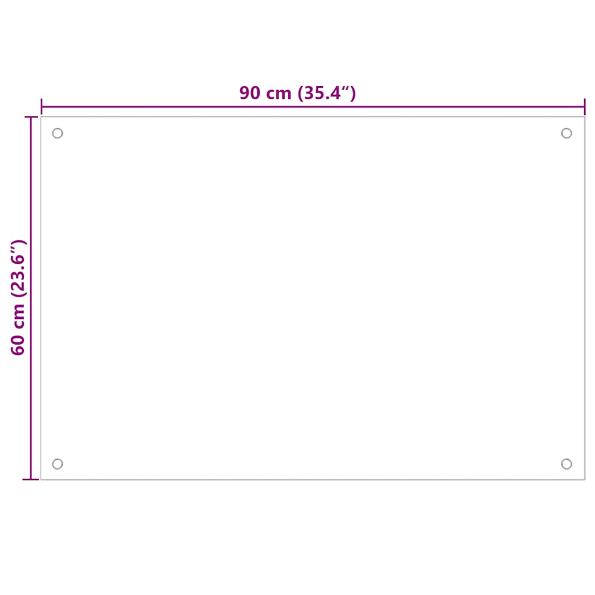 Un rectángulo blanco de 90cmx60cm con cuatro agujeros.