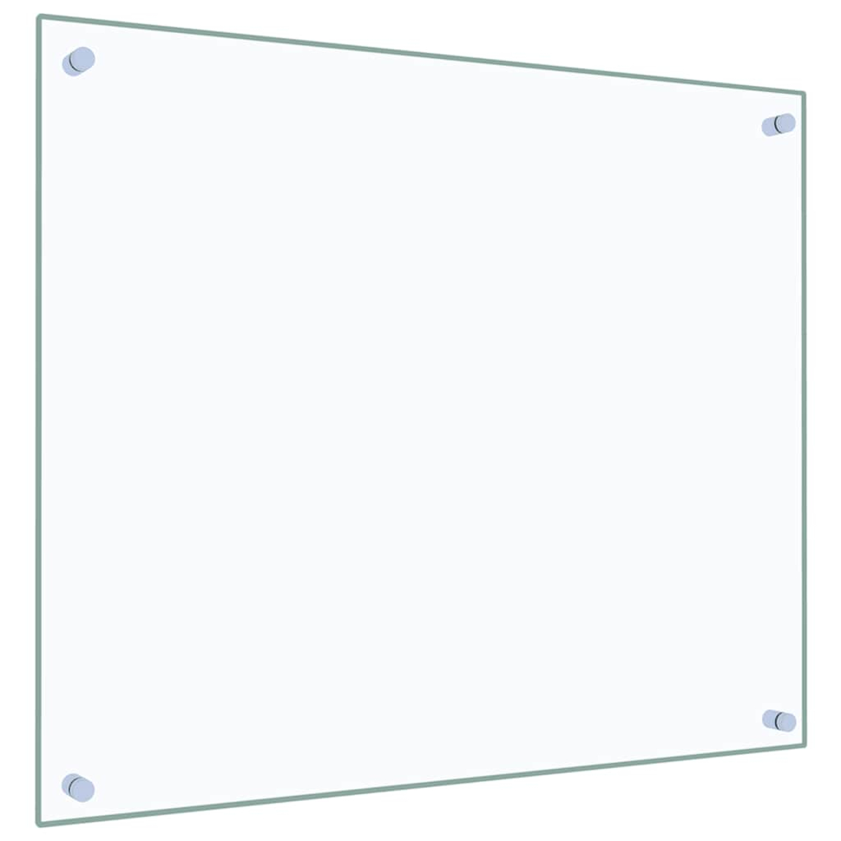 Un panel de vidrio transparente con cuatro sujetadores plateados en las esquinas.