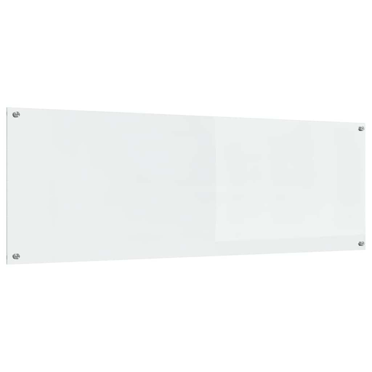 Ein rechteckiges, weißes Whiteboard, das an einer Wand hängt, mit vier Schrauben befestigt.