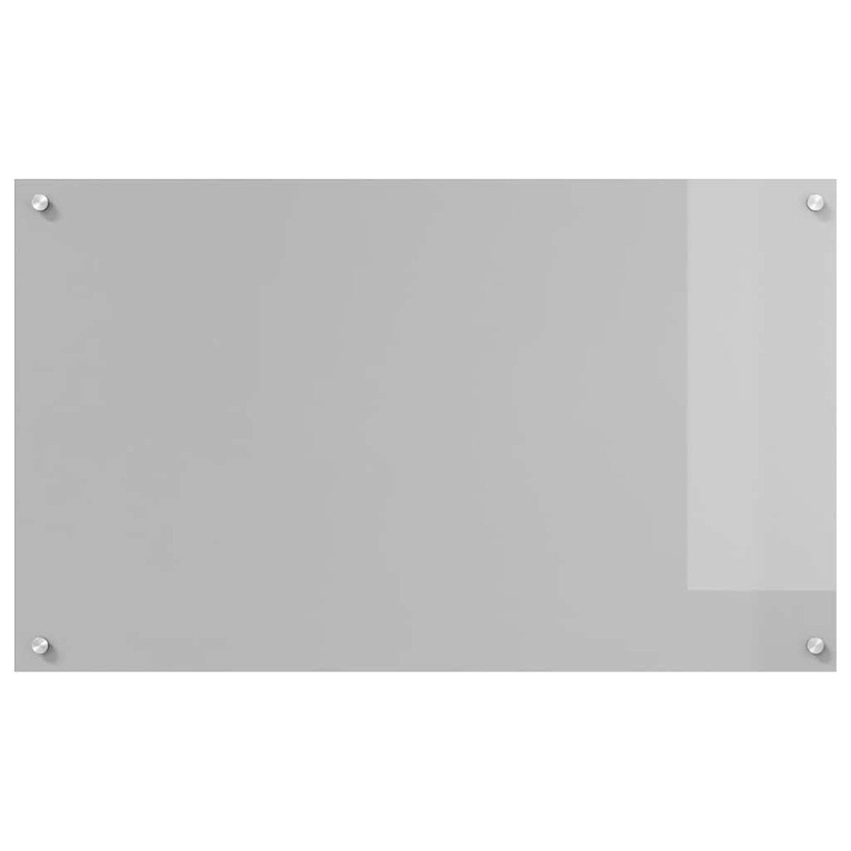 Graue Glas-Schreibtafel mit silbernen Schrauben in den Ecken.