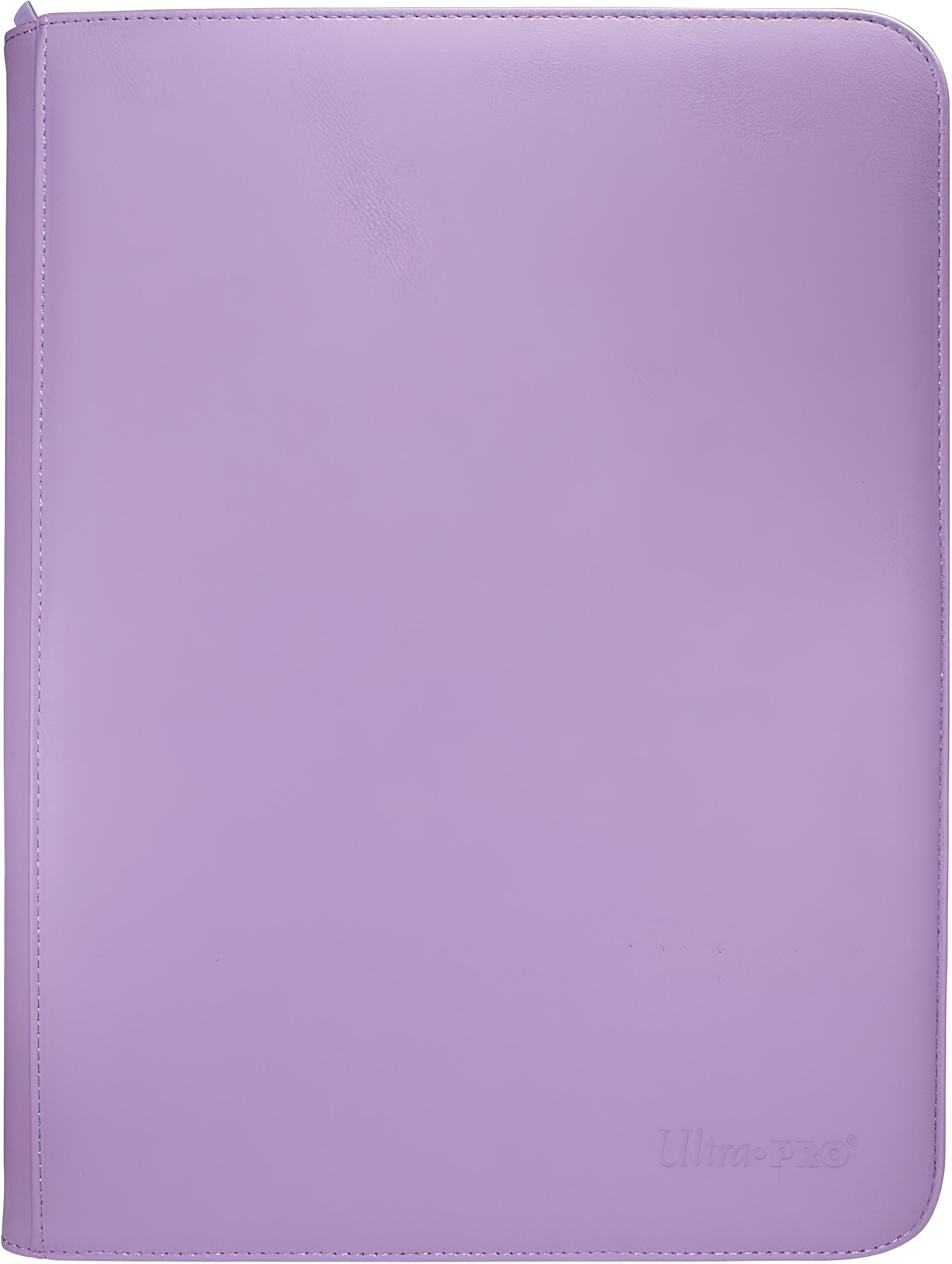 Ein hellviolettes Ordneralbum mit Nähten und dem Ultra-Pro-Logo.