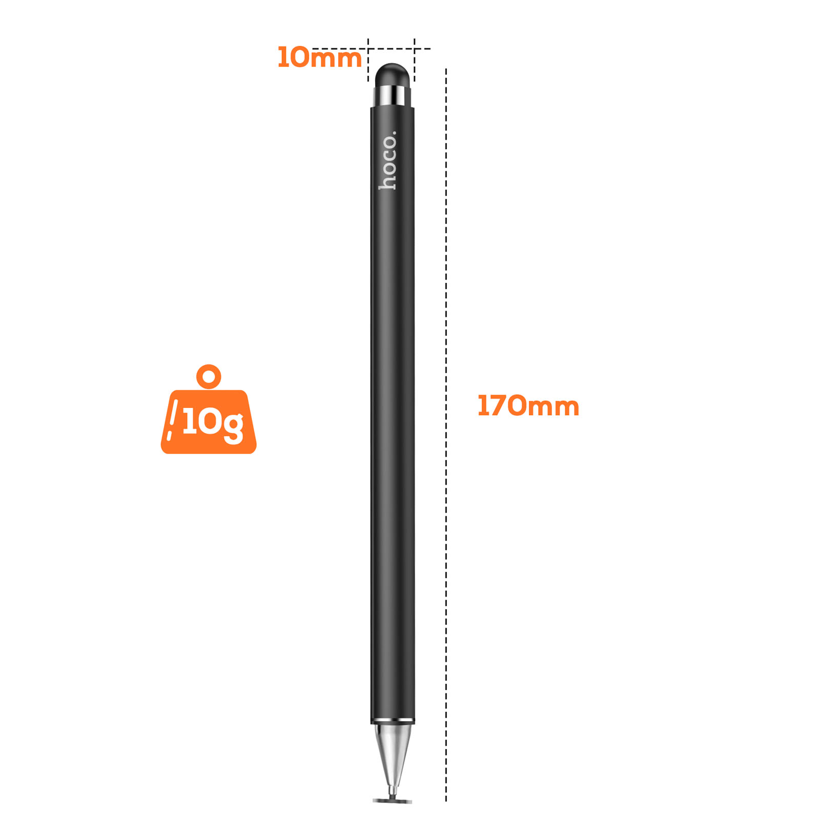 Lápiz Hoco negro, 170mm de largo, 10mm de diámetro, pesa 10g.