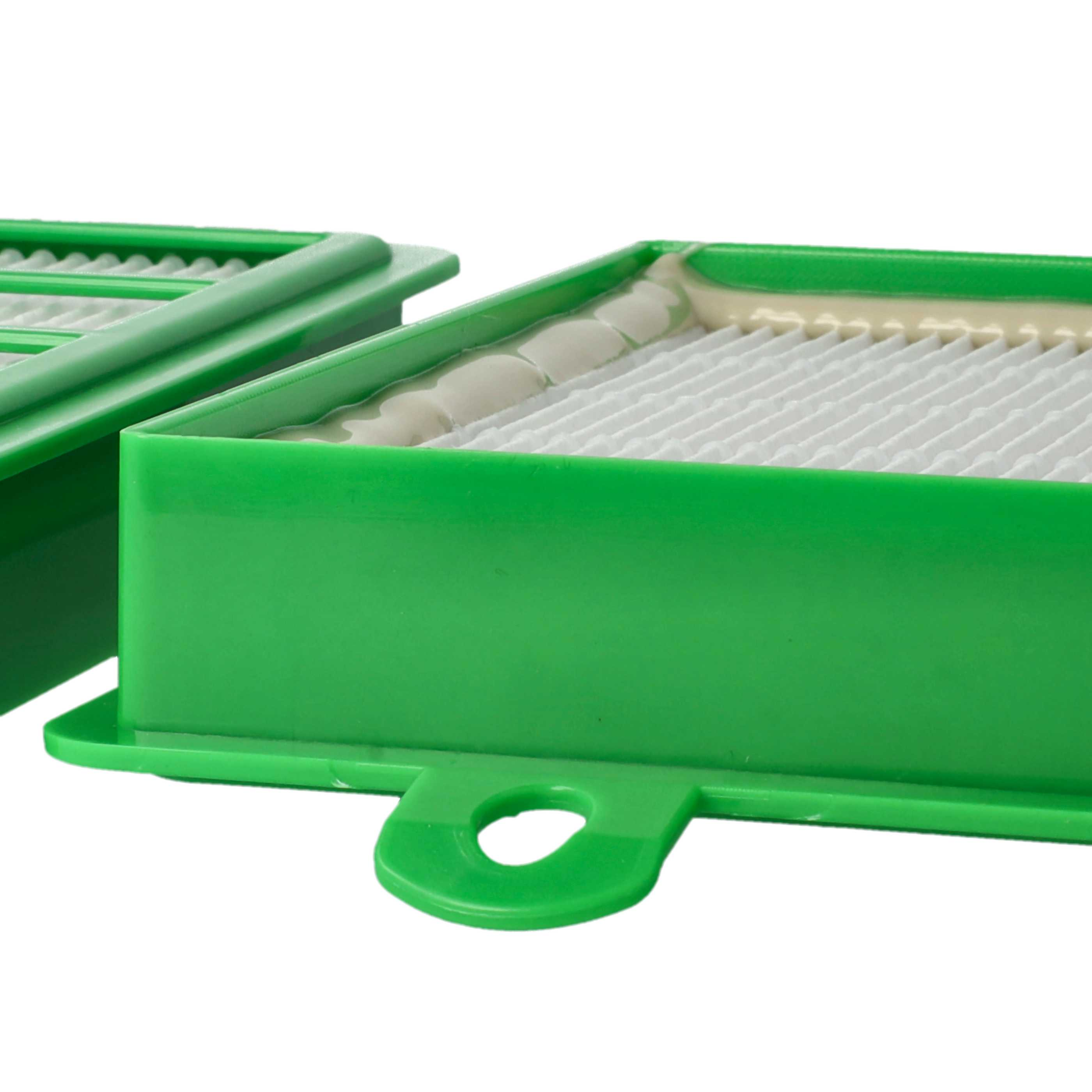 Zwei grüne Filtergehäuse mit weißen Filtermaterialien nebeneinander.