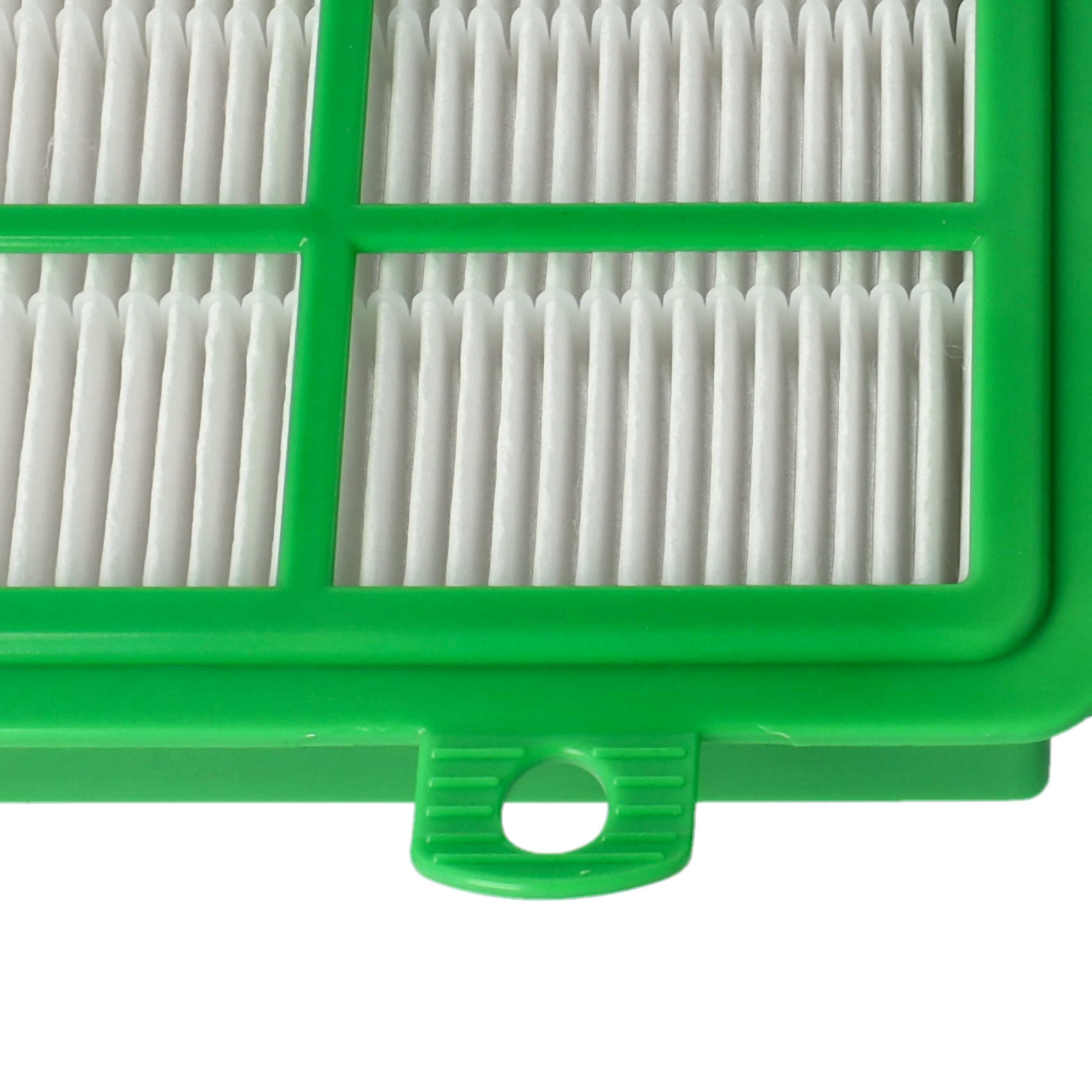 Grüner Filterrahmen mit weißen Faltenfiltern, Nahaufnahme.