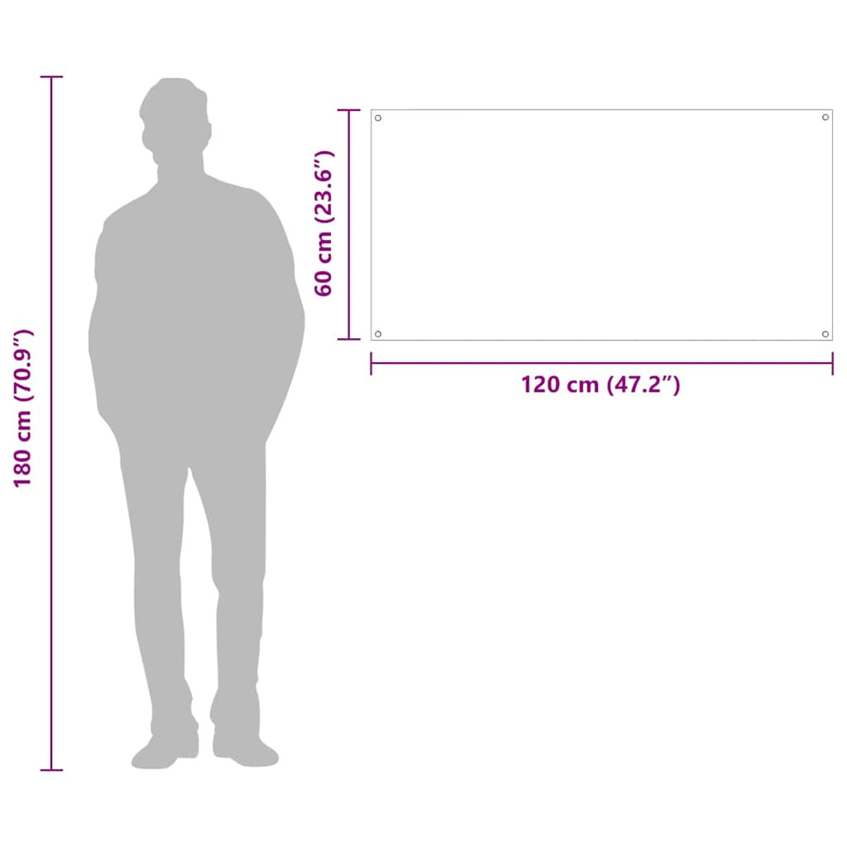 Silhouettenfigur (180cm) neben einem 120x60cm Rechteck.