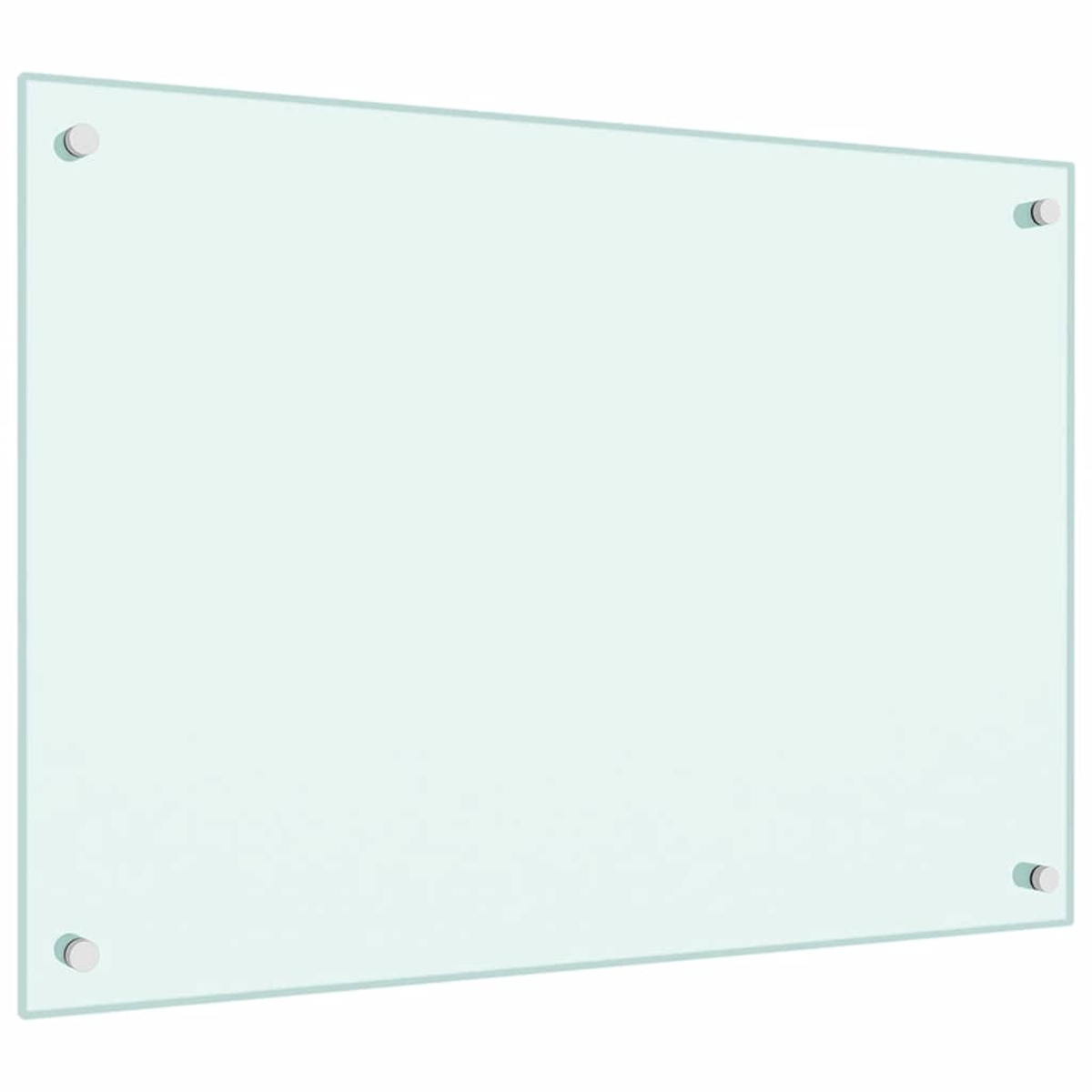 Eine transparente Glasplatte mit vier silbernen Befestigungen.