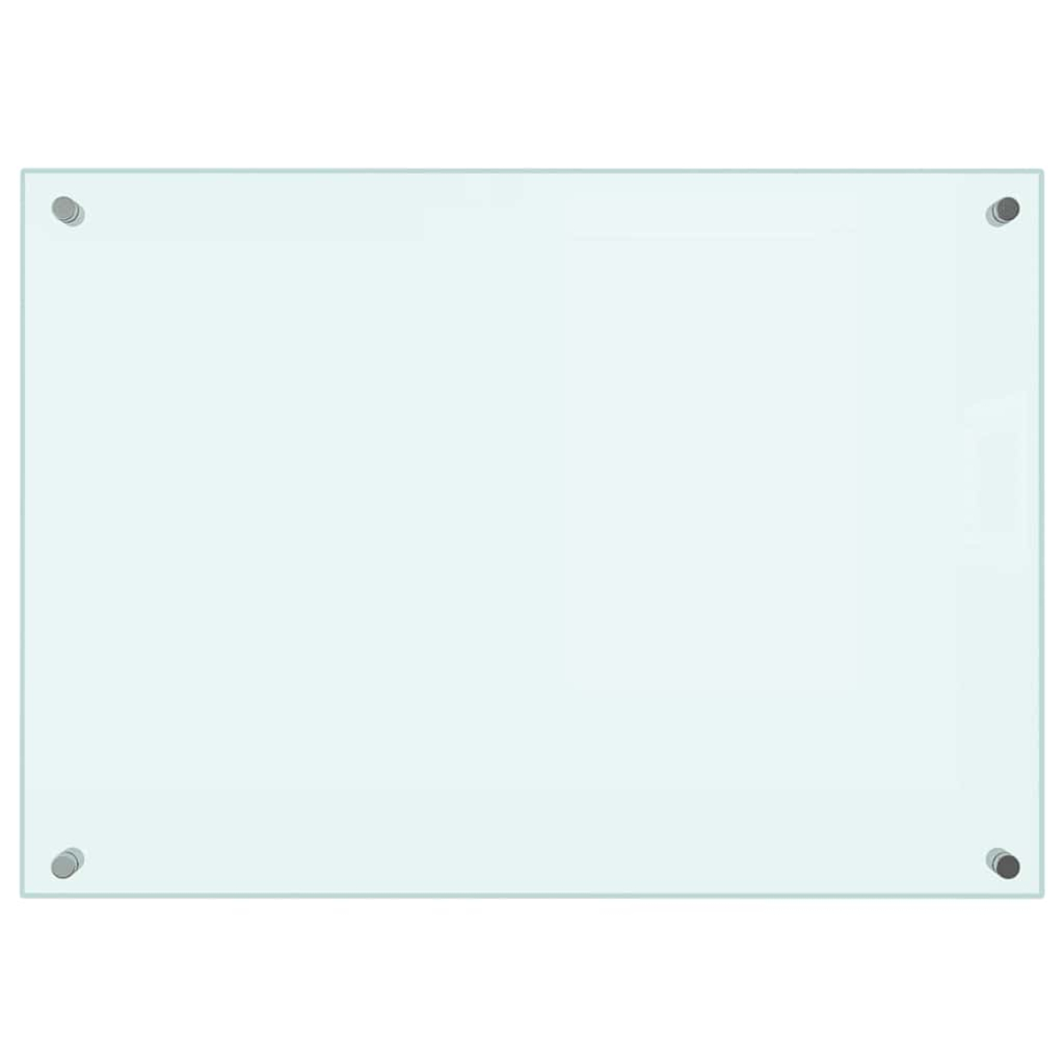 Un panel de vidrio rectangular y vacío con cuatro sujetadores plateados en cada esquina.