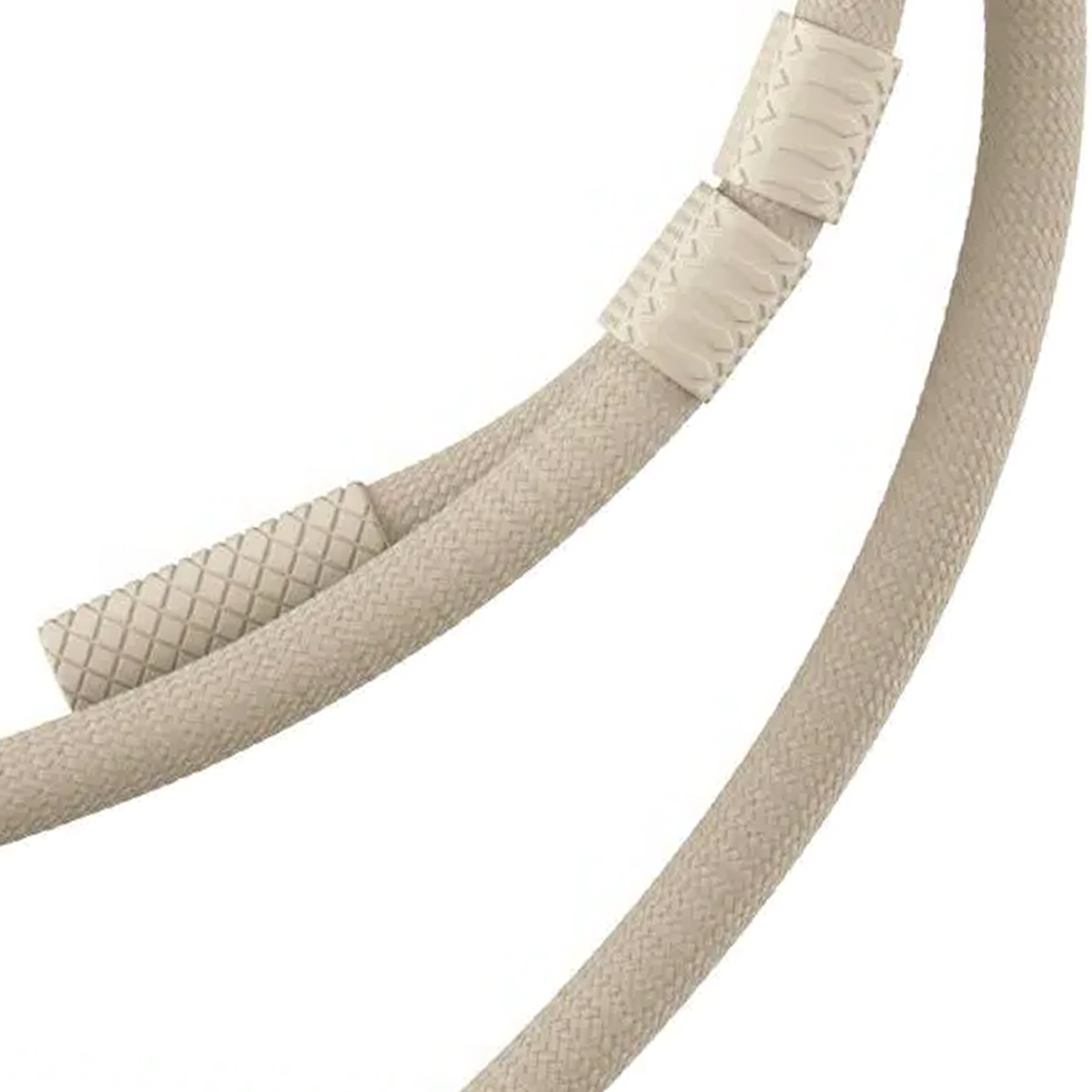 Beiger Seil mit zwei weißen Ringen und Rautenmuster.