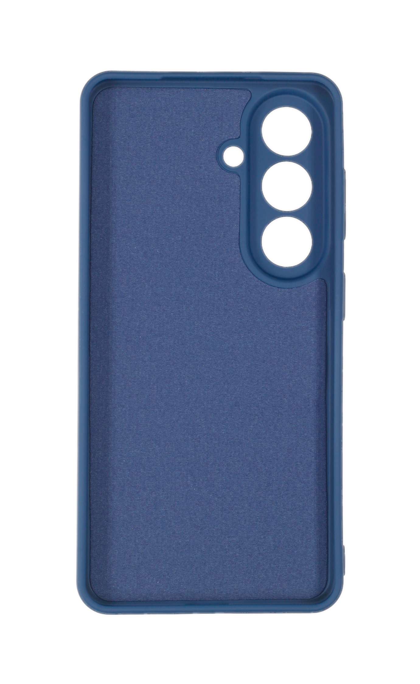 Dunkelblaue Handyhülle mit Aussparungen für Kamera und Blitz.