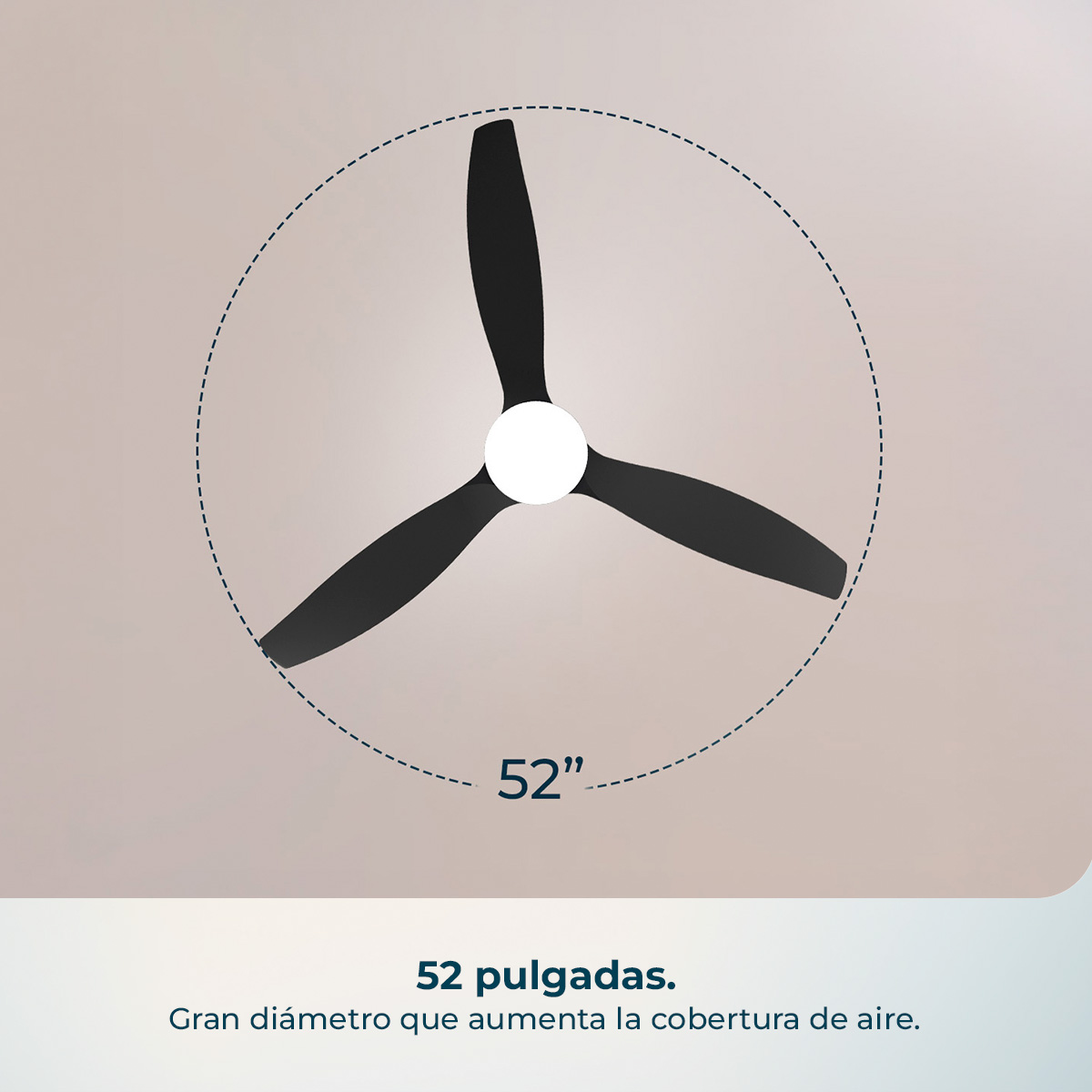 Ventilatore da soffitto nero a 3 pale, diametro 52 pollici.