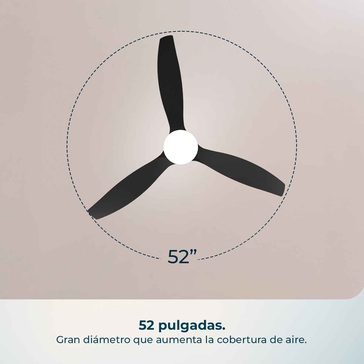 Ventilatore da soffitto nero a 3 pale, diametro 52 pollici.