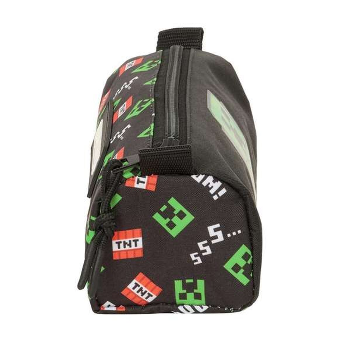 Schwarze Tasche mit Minecraft-Motiv: TNT-Blöcke und Creeper-Gesichter.