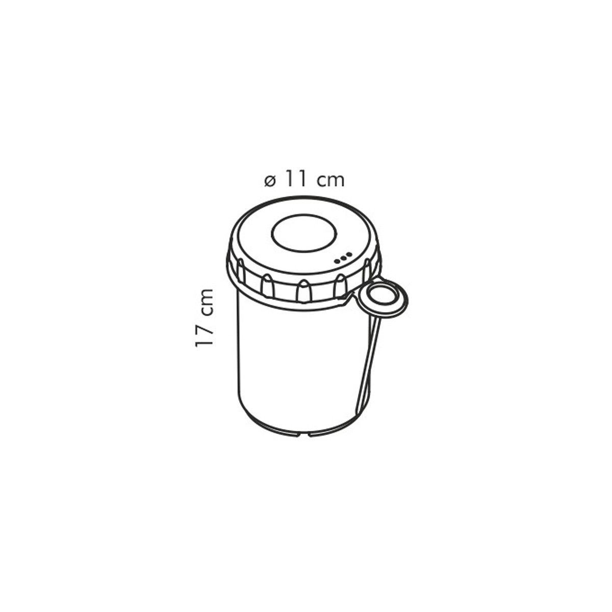 Ein schematischer Entwurf eines Behälters mit 11 cm Durchmesser und 17 cm Höhe.