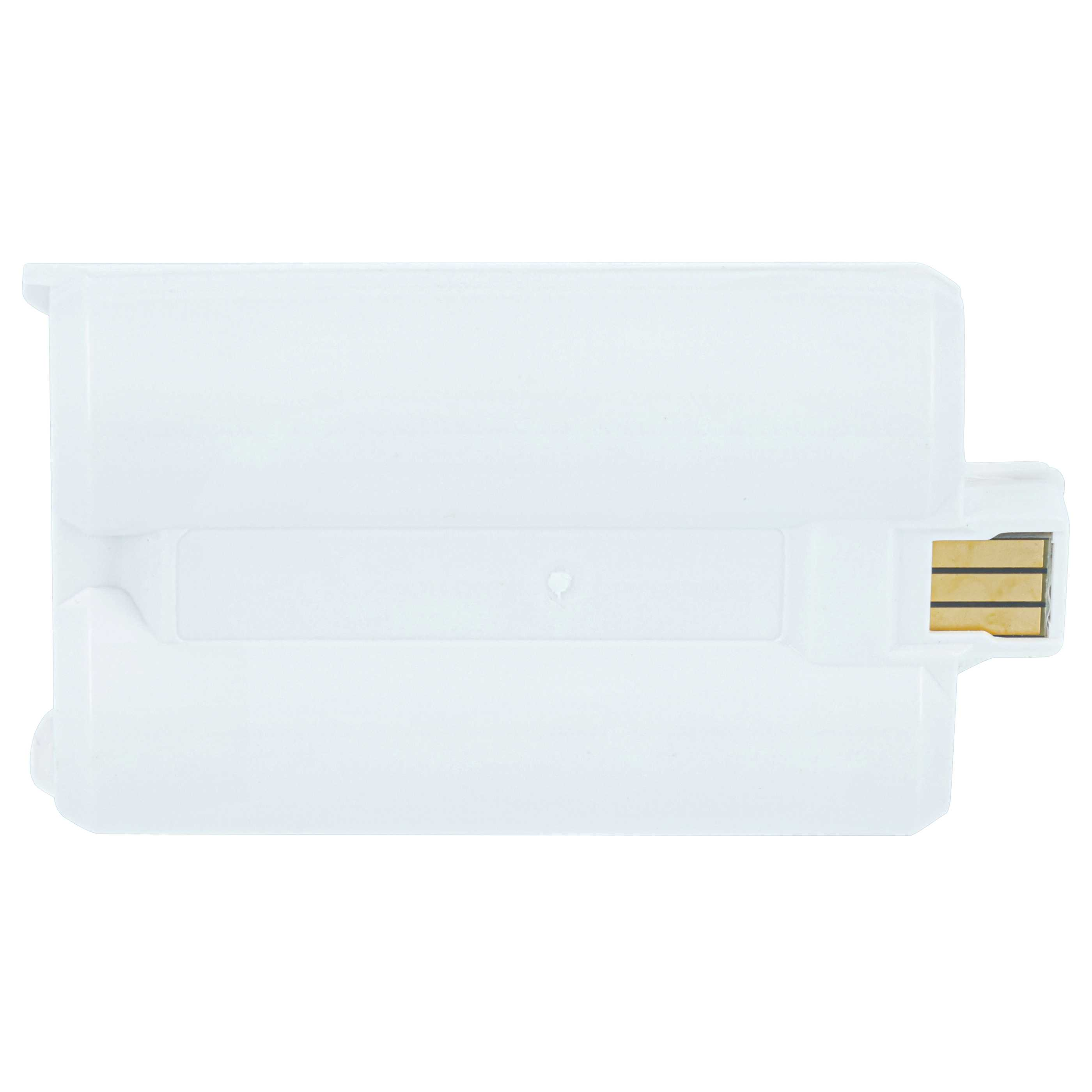 Ein weißer USB-Stick mit goldenen Kontakten auf der rechten Seite.