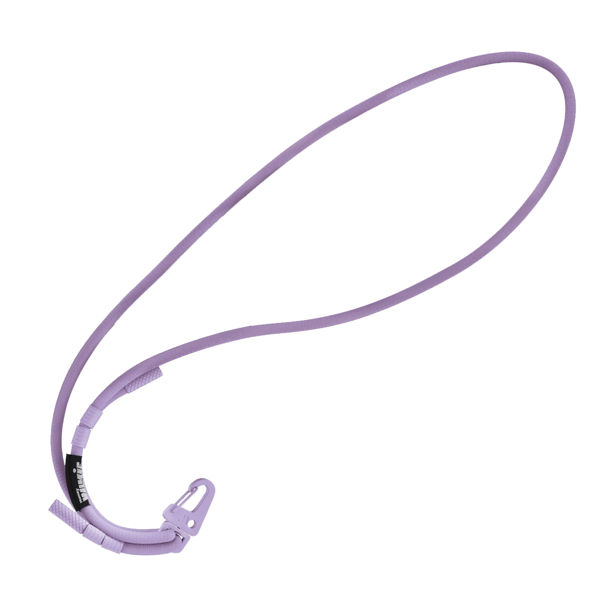 Un cinturino color lavanda con clip, su sfondo bianco.