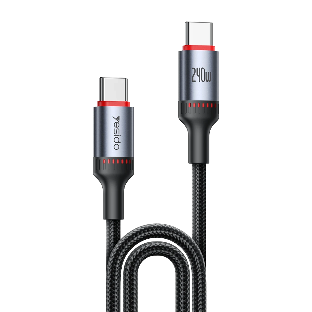 YESIDO CA186 Type-C to Type-C 240W PD Hızlı 2M Şarj Kablosu Siyah