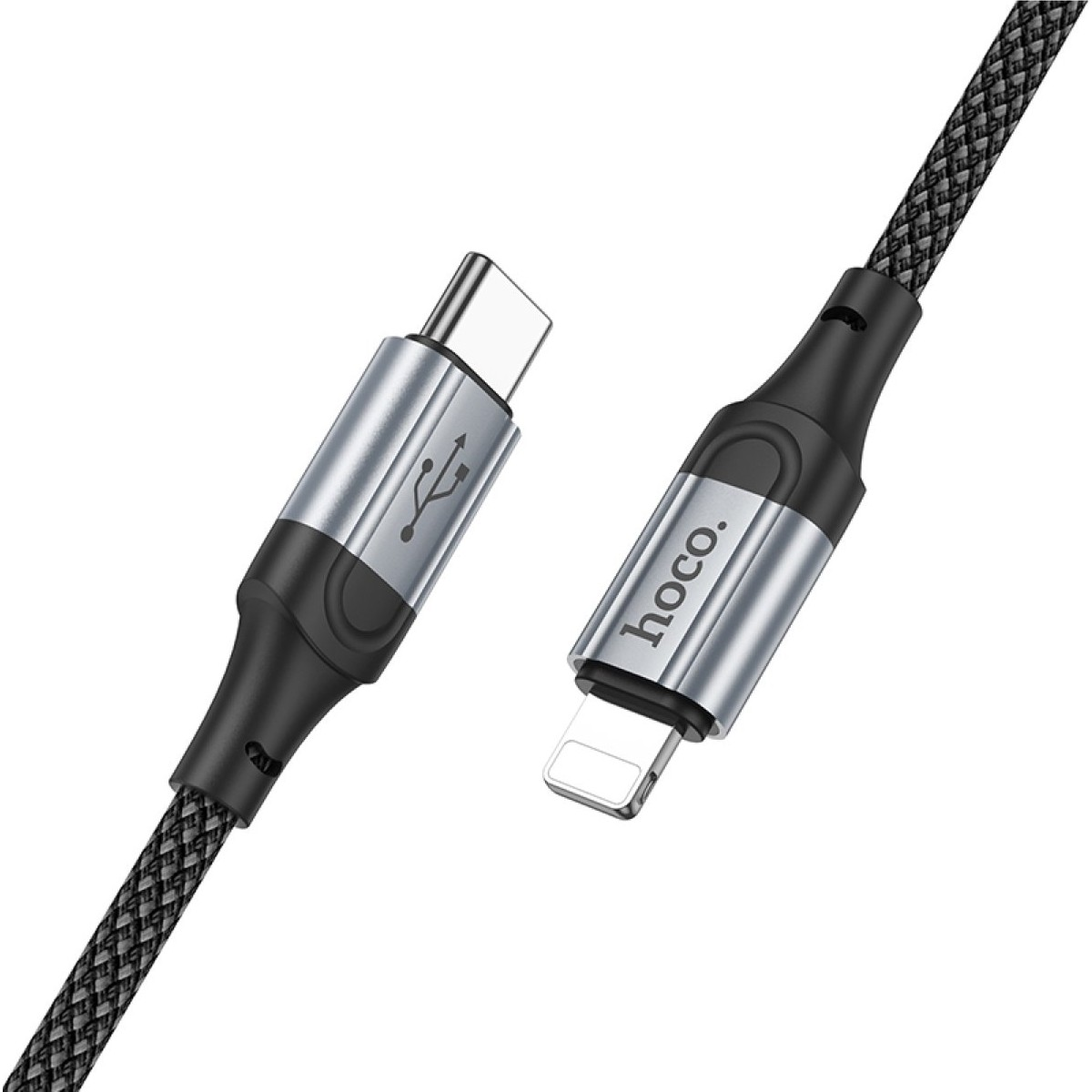 Gümüş ve siyah kasalı USB-C ve Lightning konektörü.