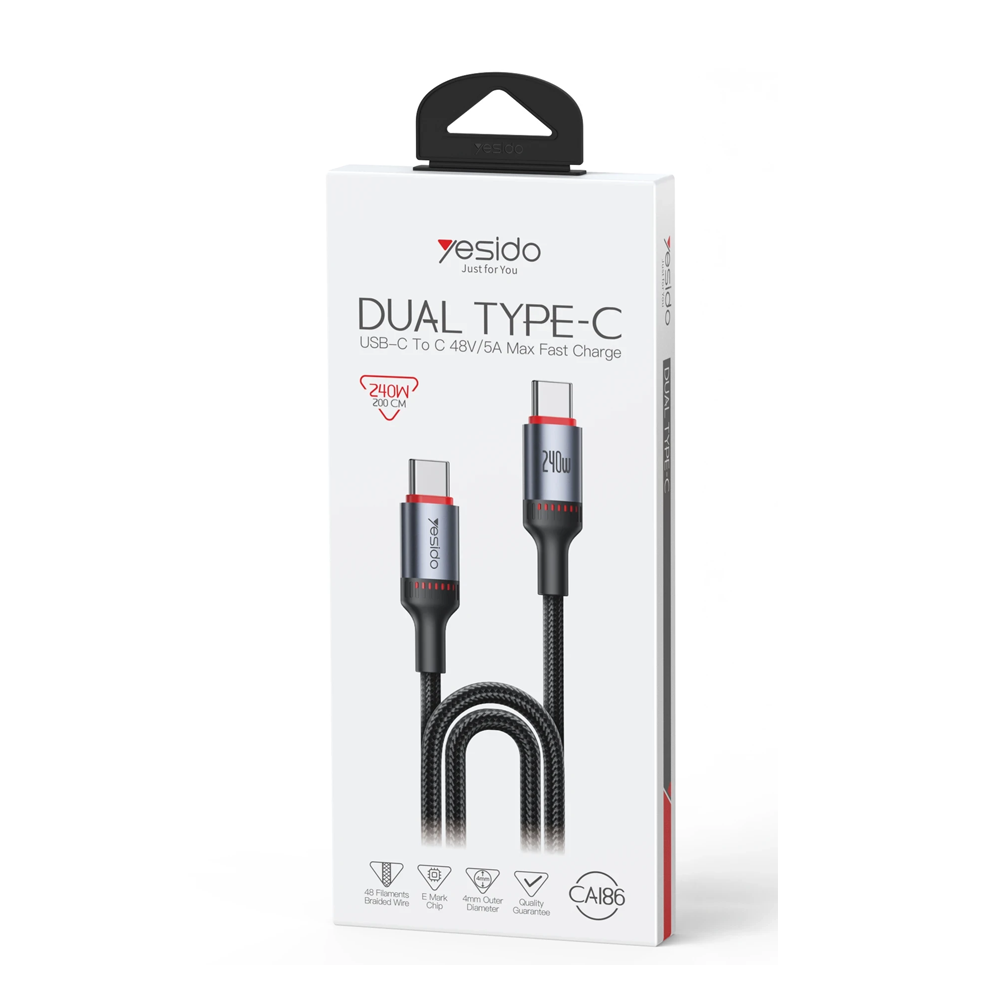 Siyah USB-C - USB-C kablo paketi, 240W, 200cm.