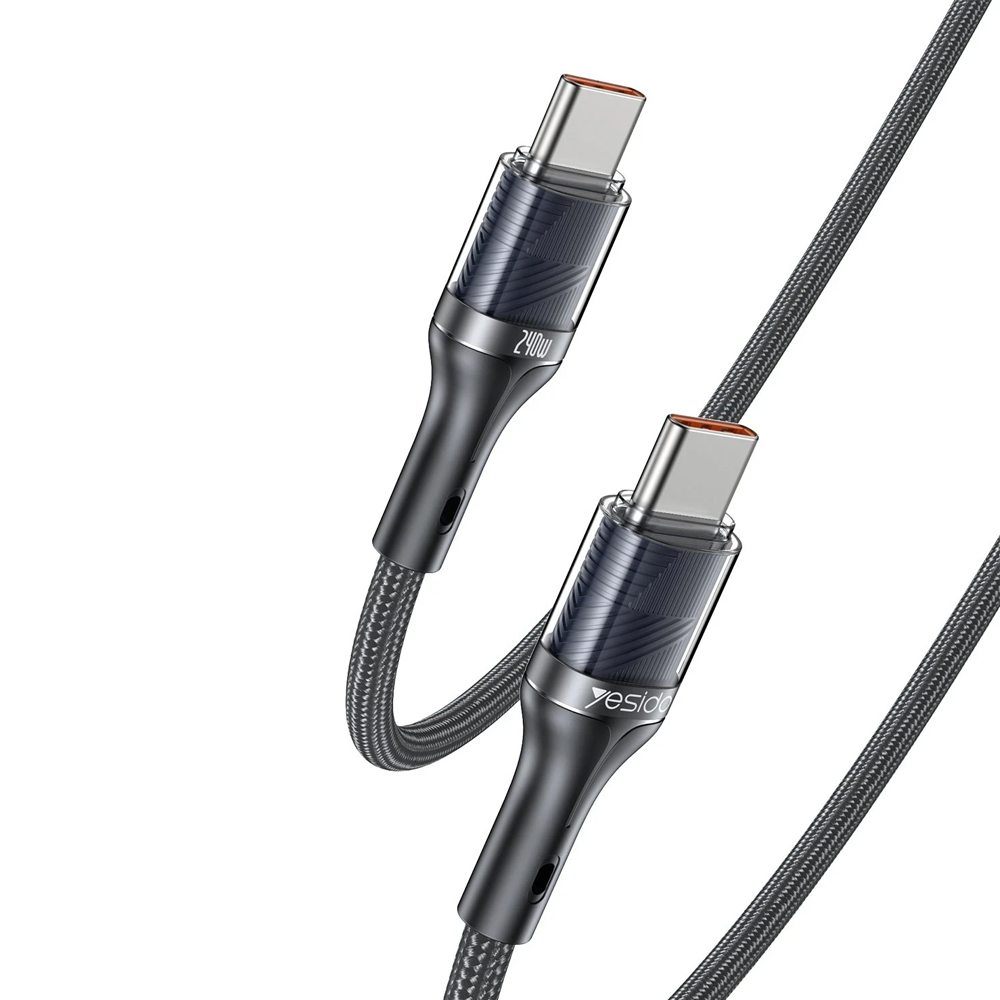 YESIDO CA166 Type-C to Type-C 240W PD 2.0 Hızlı 1.2M Şarj Kablosu Siyah