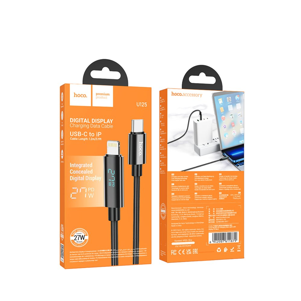 Hoco USB-C - iP şarj kablosu dijital ekranlı, 27W.