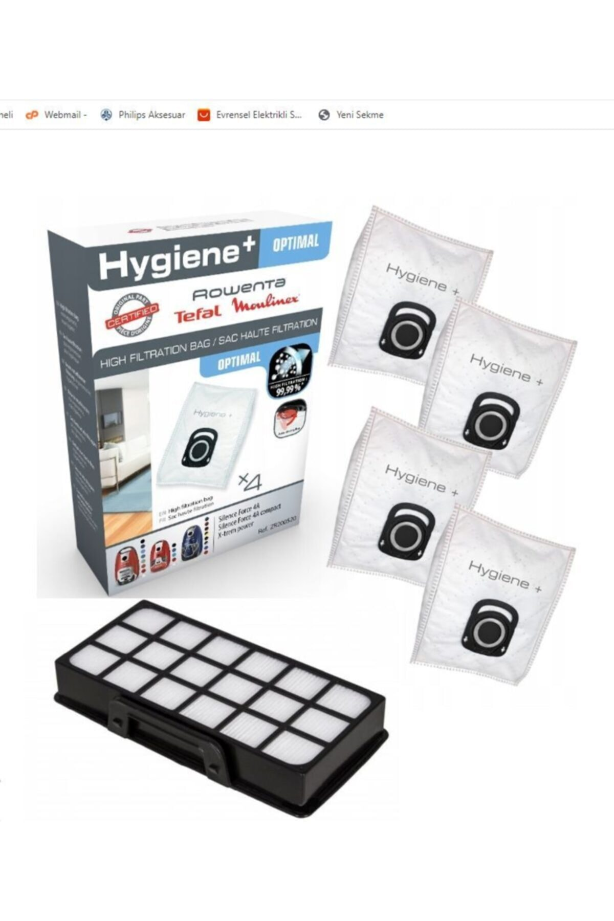 Rowenta "Hygiene+" elektrikli süpürge torbaları ve filtreler.
