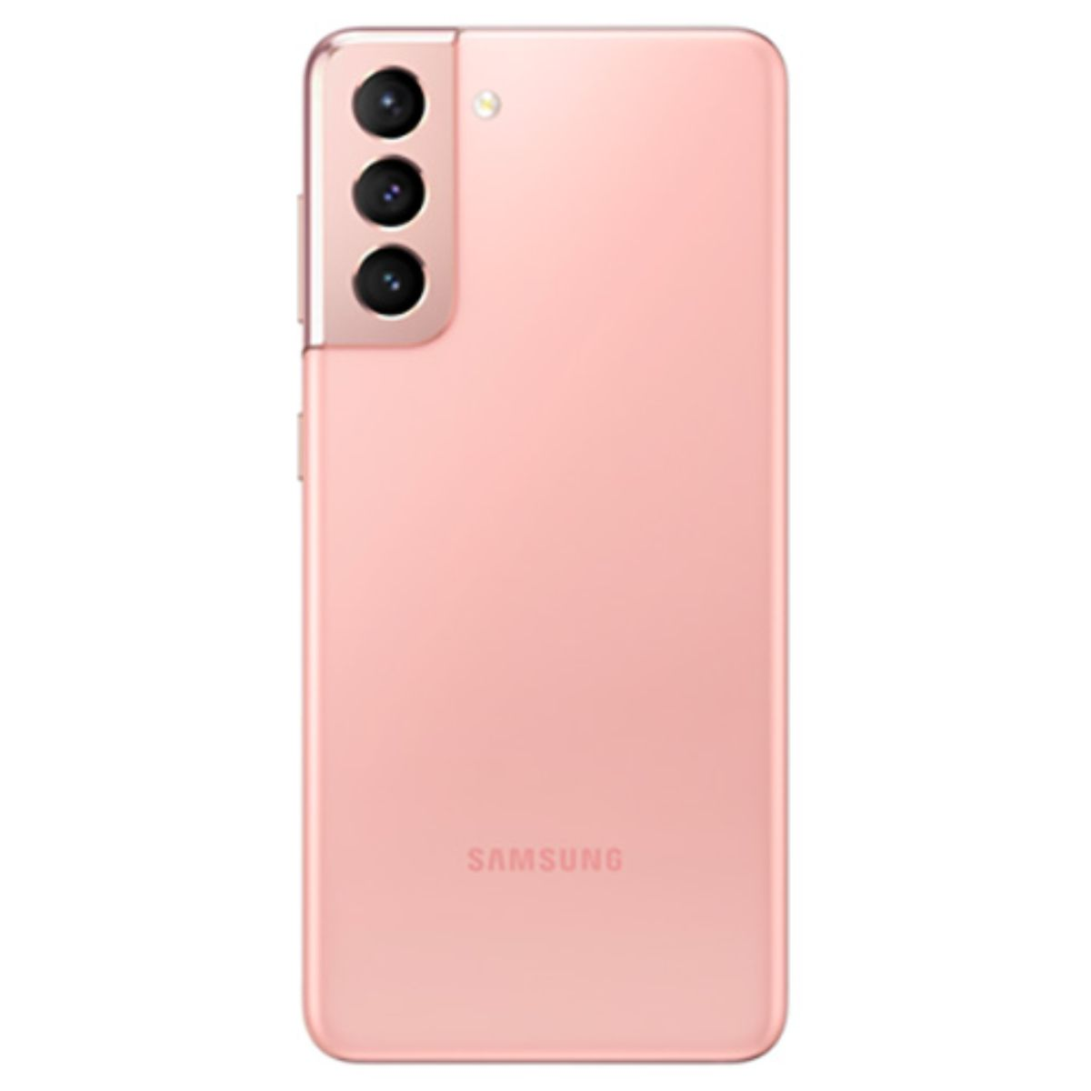 Ein rosafarbener Samsung Smartphone mit drei Kameras auf der Rückseite.